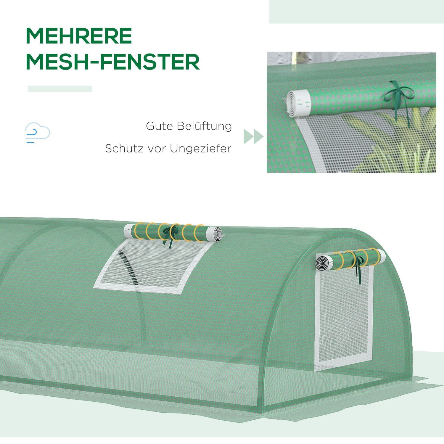 Film Greenhouse Mini Tunnel Växthus Med Mesh-Fönster, Uv-Beständig, Pe-Film, Grön, 200X80X45Cm