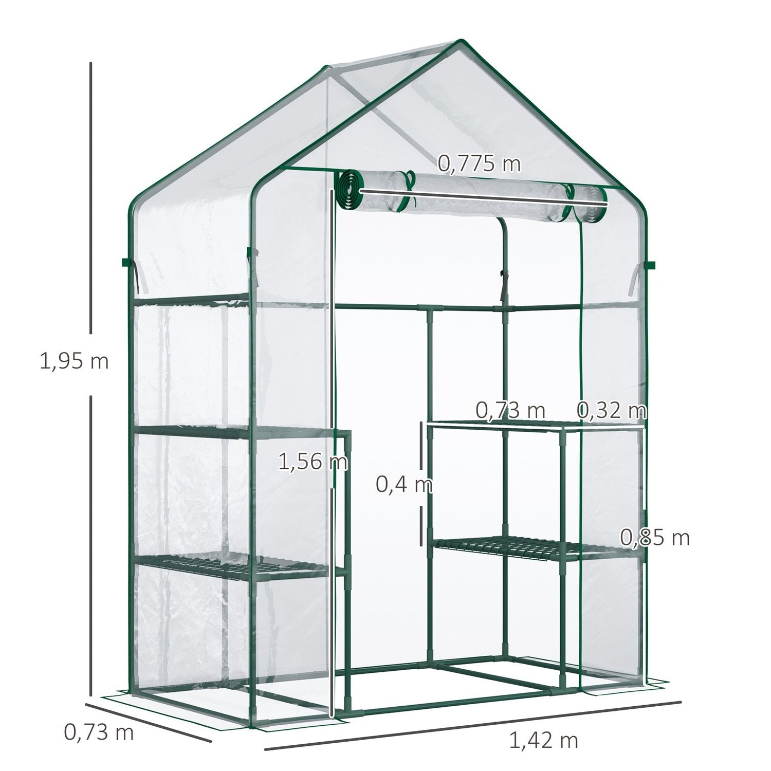 Filmväxthus Walk-In Tomatväxthus Med 6 Hyllor, 142X73X195Cm, Transparent