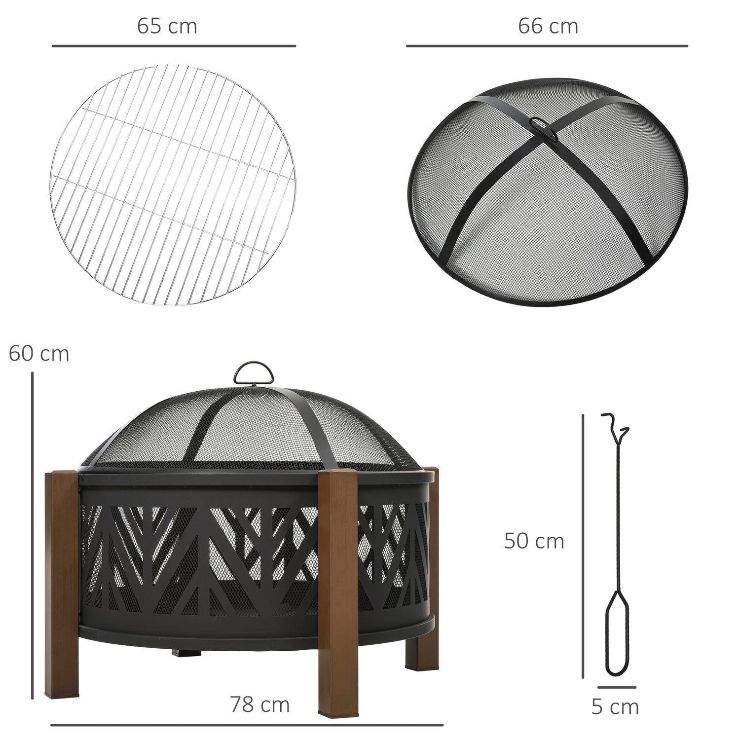 Fire Bowl 2-I-1 Eldkorg Med Gnistskydd & Grillgaller, Trädgårdsgrill, Svart+Brun, Ф78X60H Cm