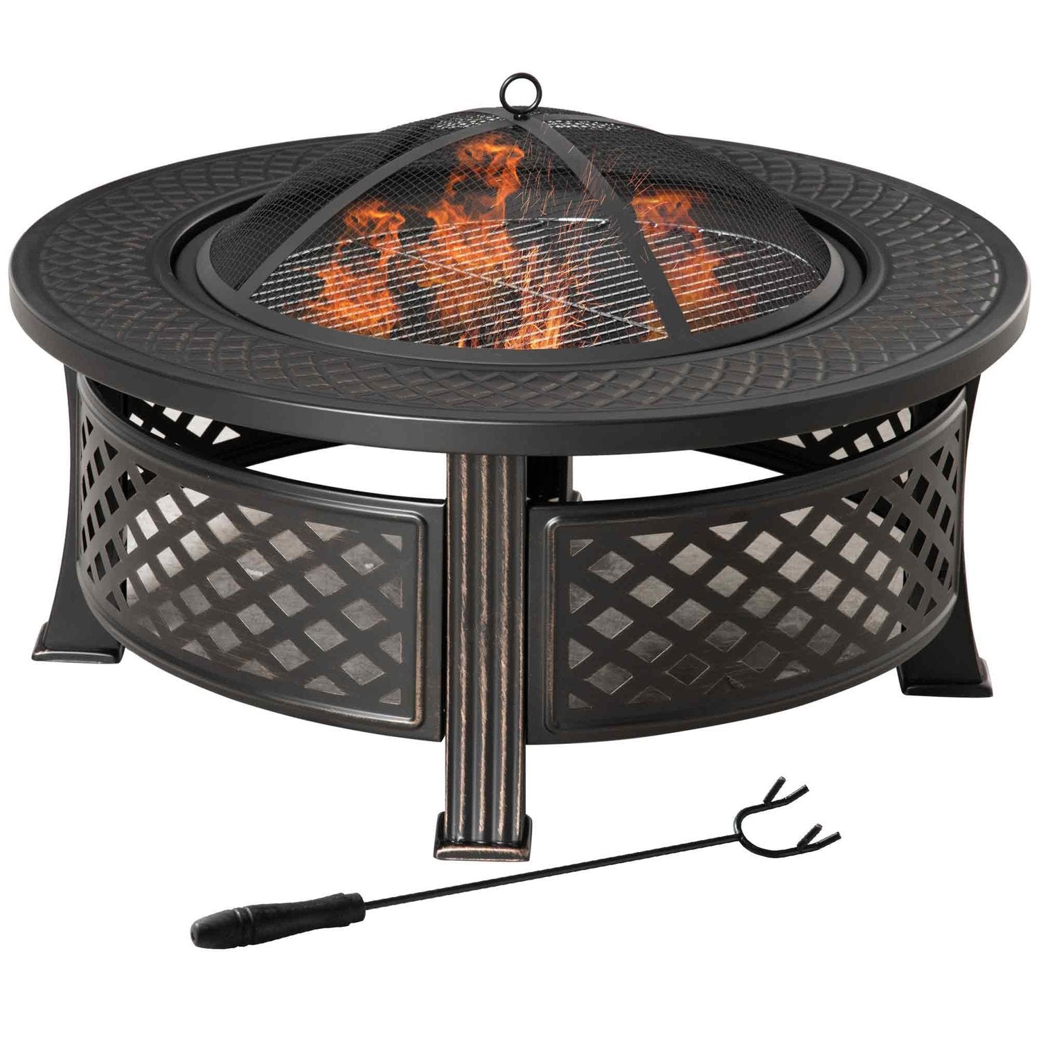 Fire Bowl Poker Spark Guard Eldkorg Eldbord Runt Eldstad Trädgård Camping Bbq Stål Svart 81X81X50Cm