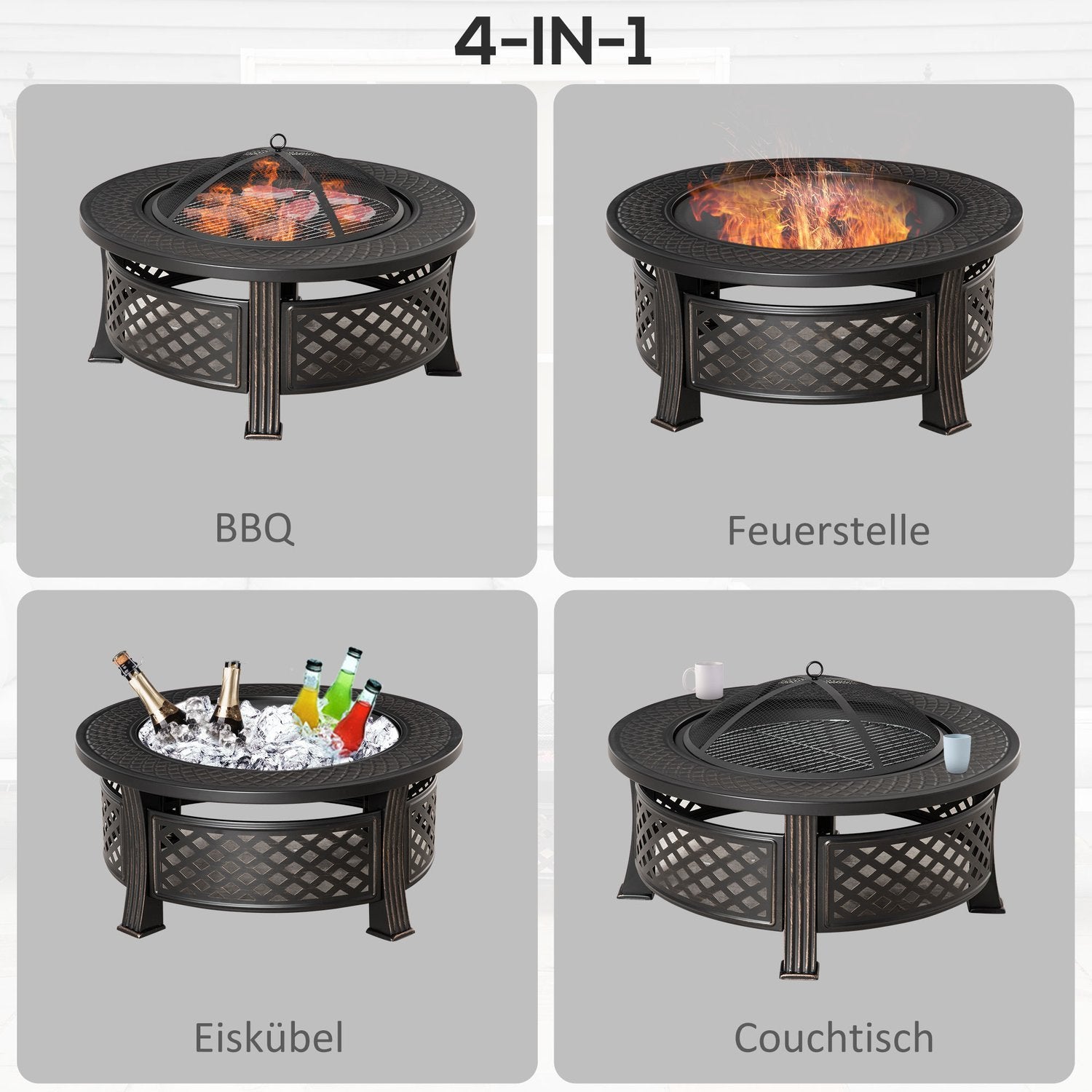 Fire Bowl Poker Spark Guard Eldkorg Eldbord Runt Eldstad Trädgård Camping Bbq Stål Svart 81X81X50Cm