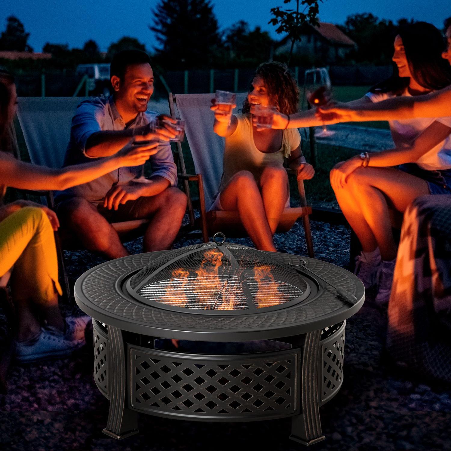 Fire Bowl Poker Spark Guard Eldkorg Eldbord Runt Eldstad Trädgård Camping Bbq Stål Svart 81X81X50Cm