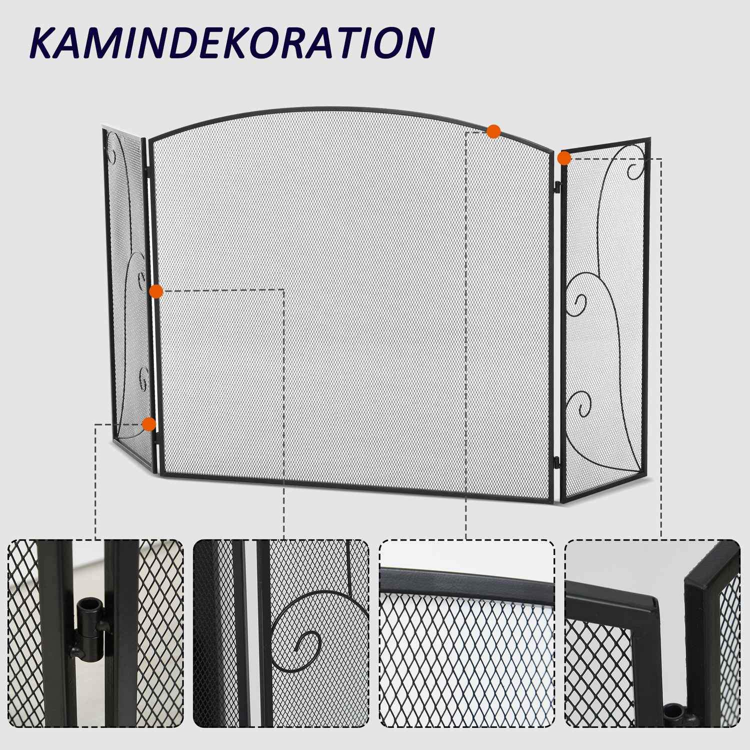 Eldstadsgaller, Eldstadsskyddsgaller Med 3 Paneler, Fällbart Gnistskyddsgaller, Ugnsskyddsgaller För Vardagsrum, Metall, Svart 132,5 X 76,5Cm