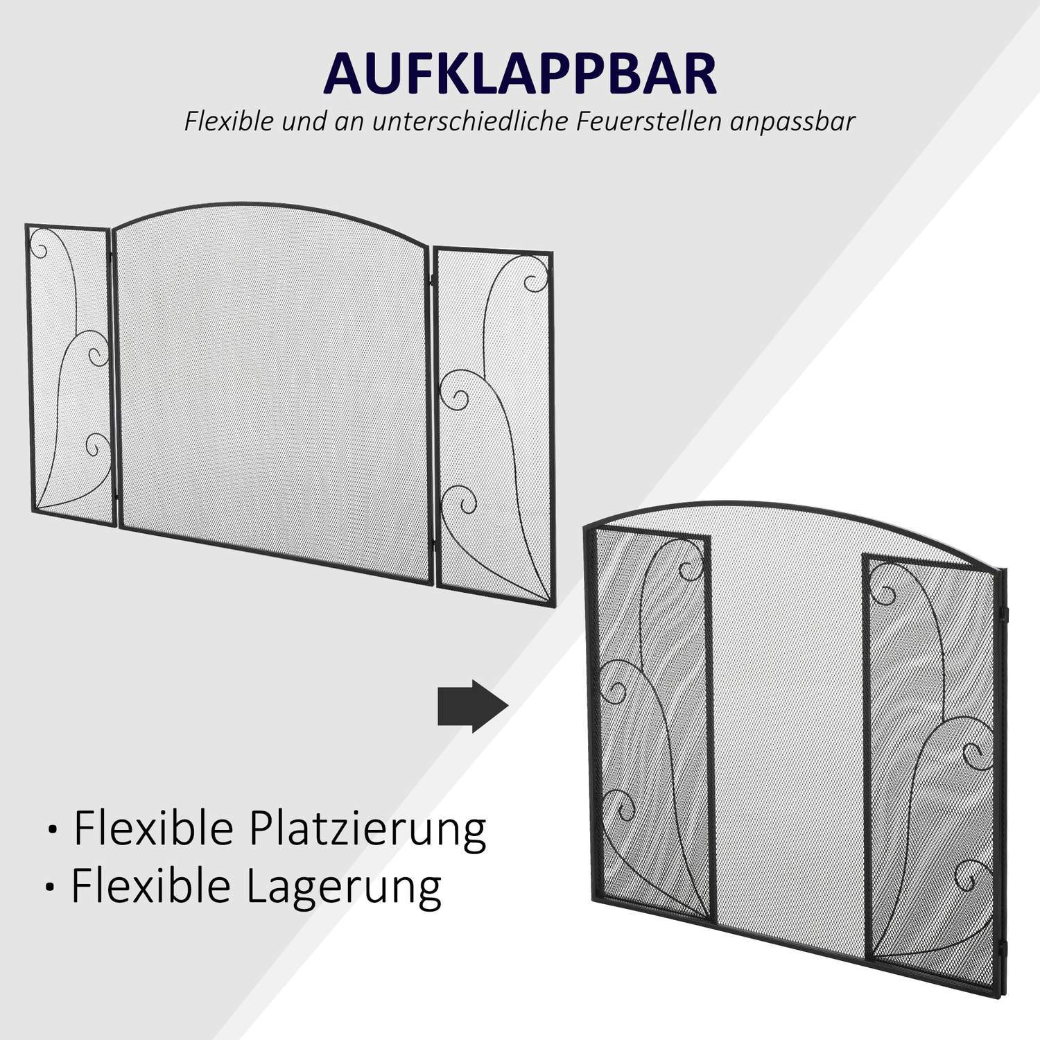 Eldstadsgaller, Eldstadsskyddsgaller Med 3 Paneler, Fällbart Gnistskyddsgaller, Ugnsskyddsgaller För Vardagsrum, Metall, Svart 132,5 X 76,5Cm