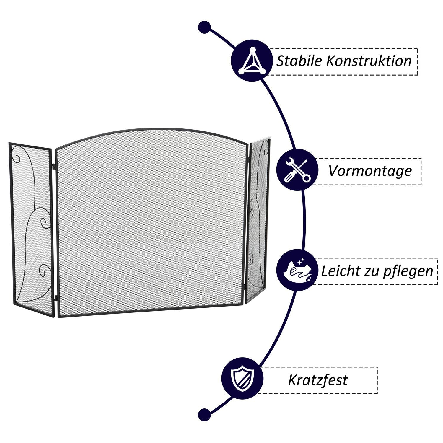 Eldstadsgaller, Eldstadsskyddsgaller Med 3 Paneler, Fällbart Gnistskyddsgaller, Ugnsskyddsgaller För Vardagsrum, Metall, Svart 132,5 X 76,5Cm