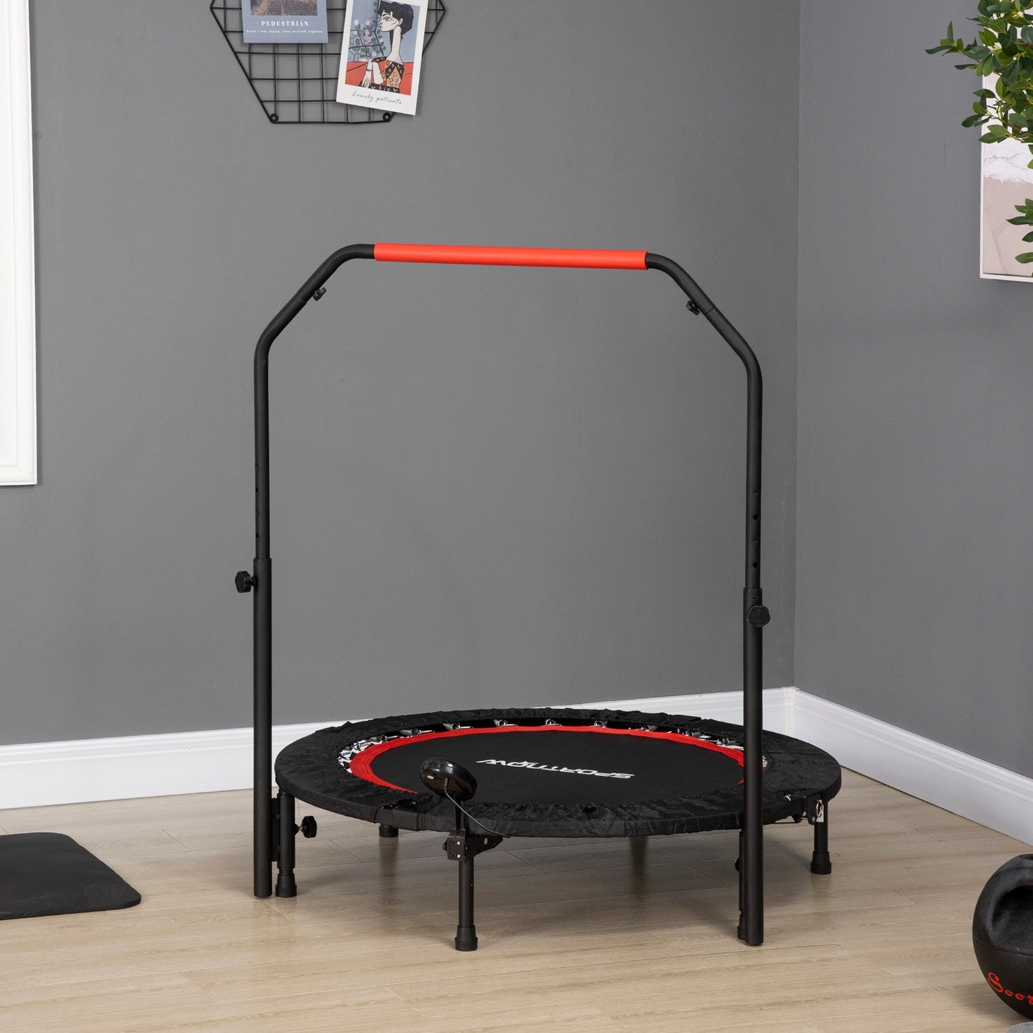 Fitness Mini studsmatta, 102 cm, justerbart handtag, 100 kg kapacitet