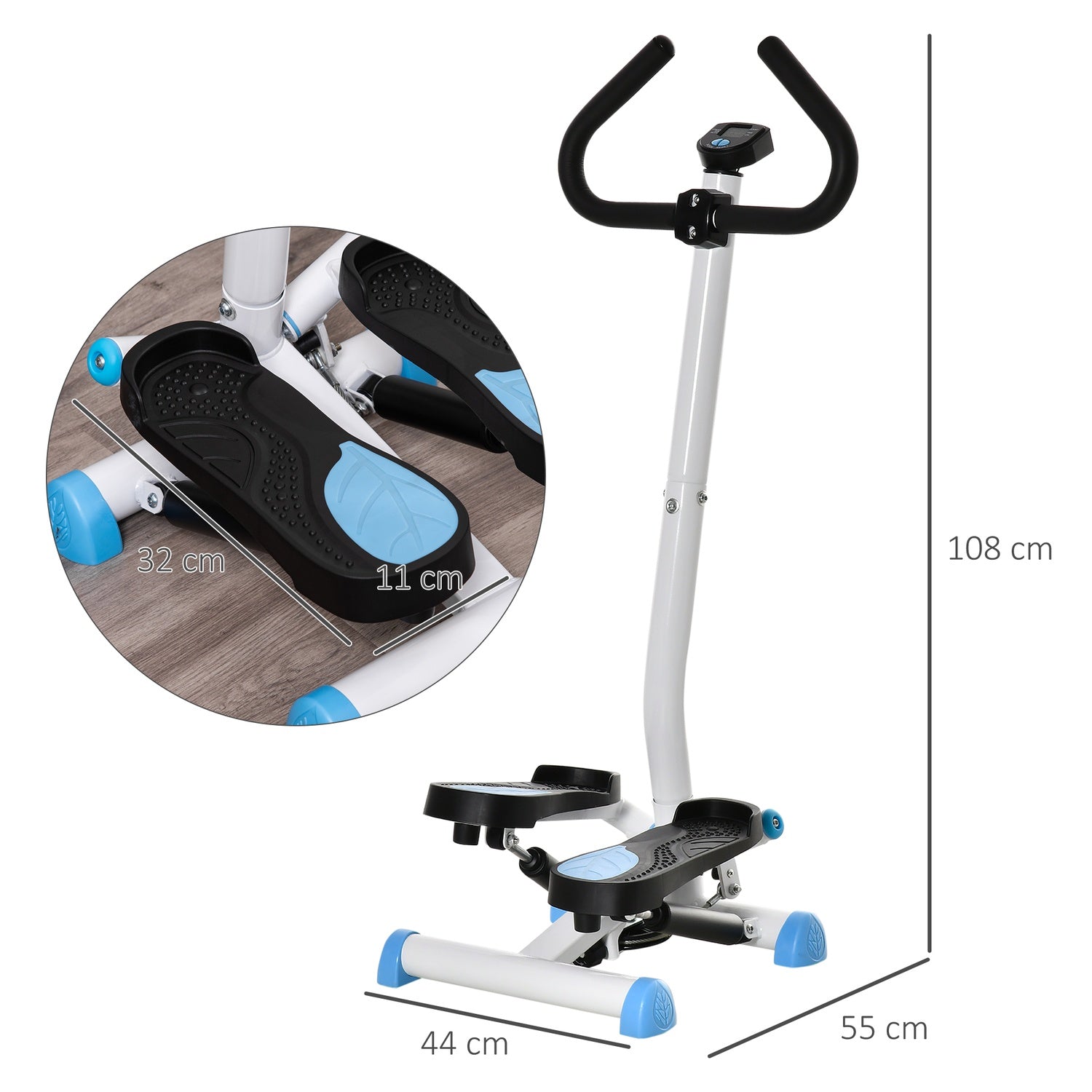 Fitness Swing Stepper med handtag, LCD, 100 kg kapacitet