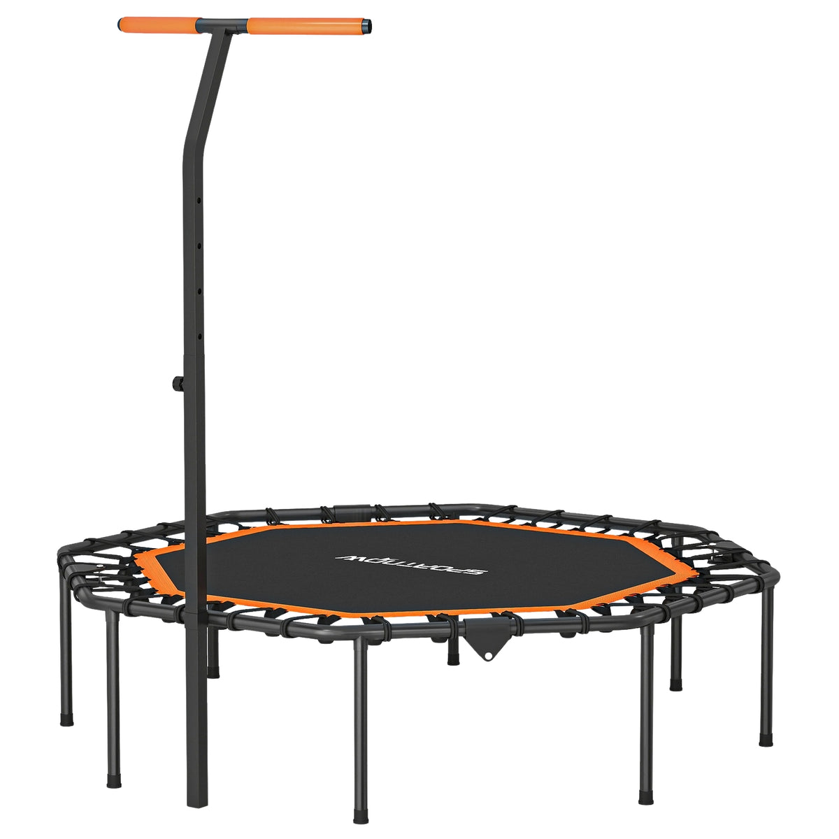 Fitness trampolína, nastavitelná rukojeť, pro použití v interiéru, ocelová, oranžová