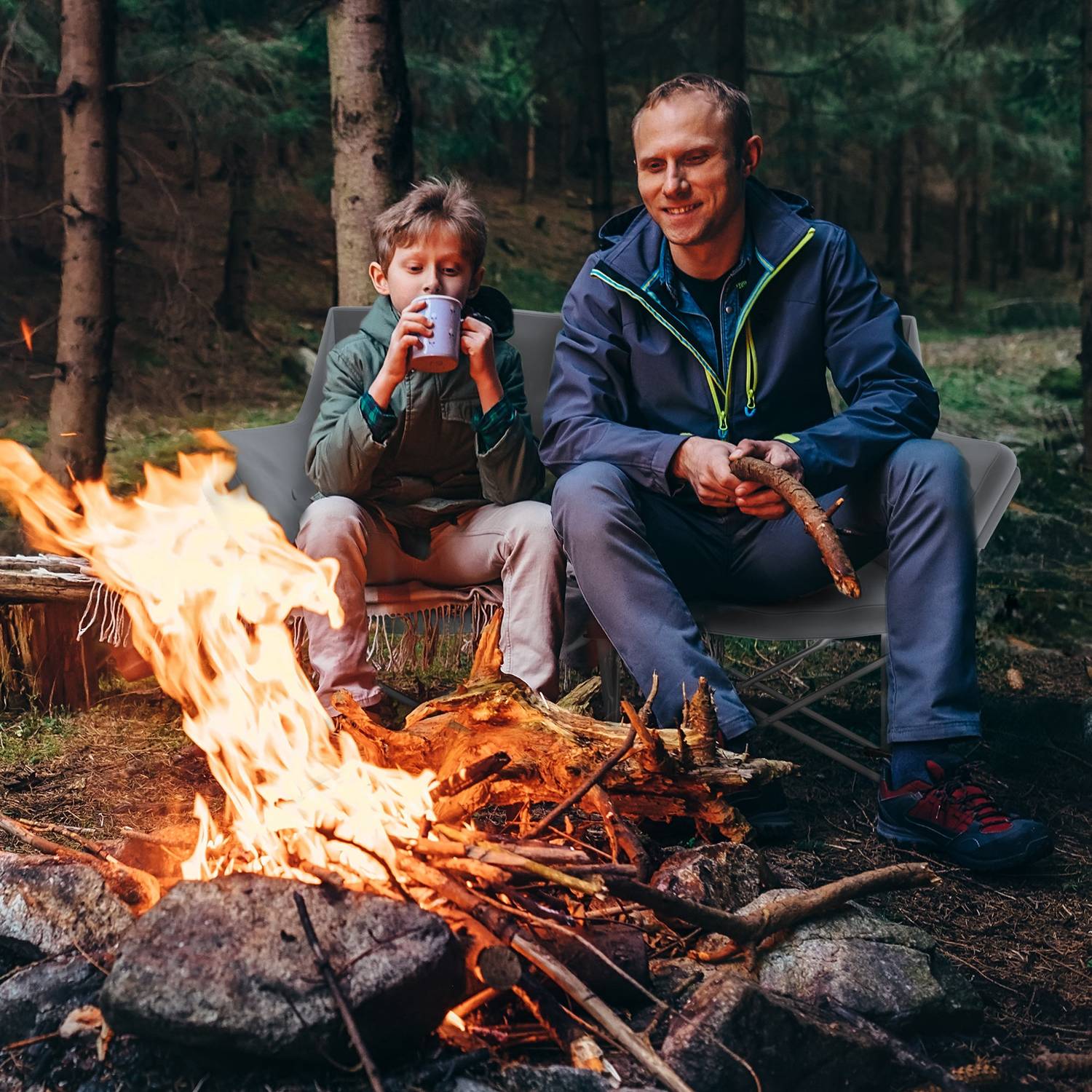 Fällbar 2-sits campingstol med armstöd, kapacitet 240 kg