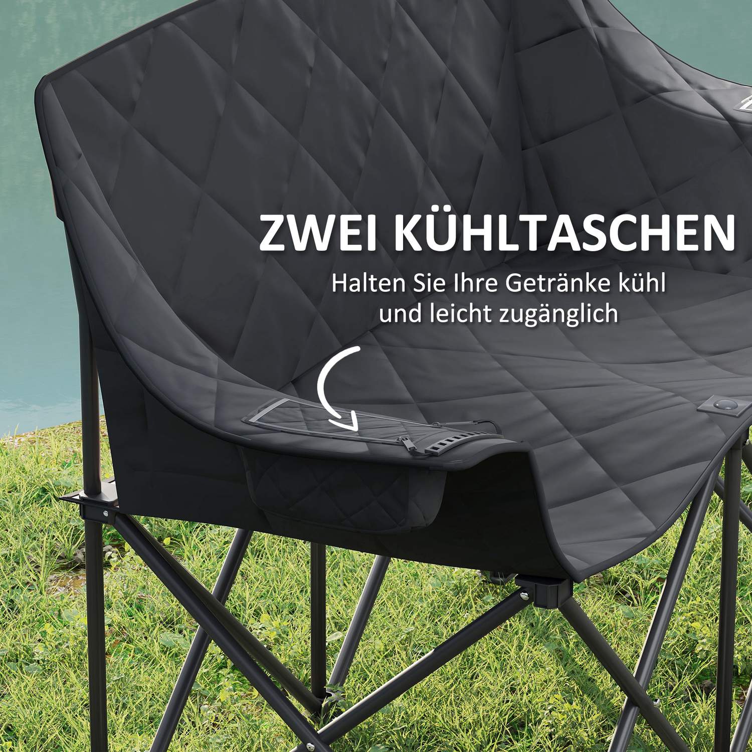 Fällbar 2-sits campingstol med kylväskor, upp till 250 kg