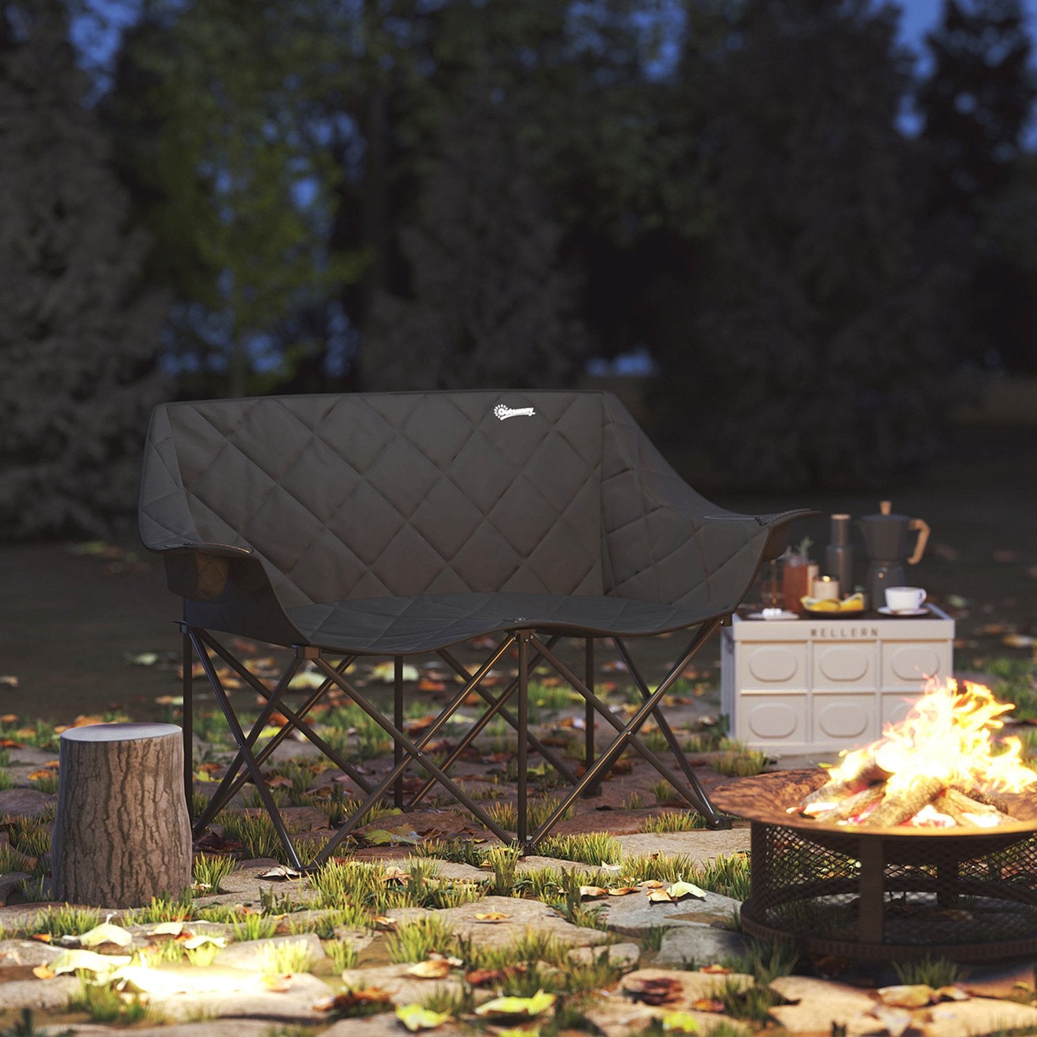 Fällbar 2-sits campingstol med kylväskor, upp till 250 kg