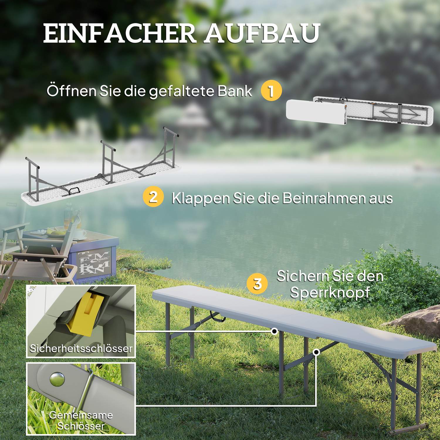 Fällbar öltältbänk, 2-personers, väderbeständig, metallben