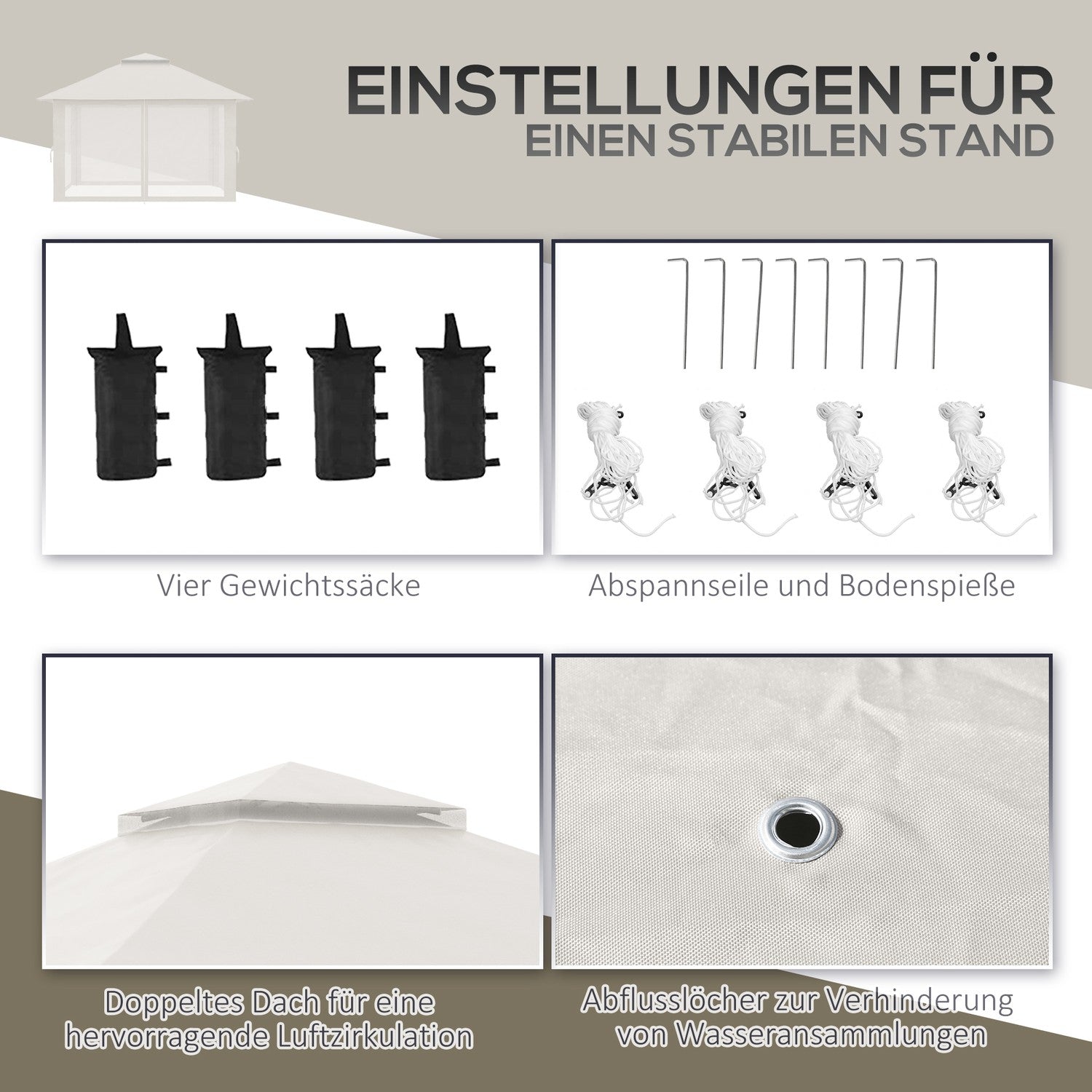 Fällbar paviljong 4x4m, UV-skydd, justerbar höjd, kräm