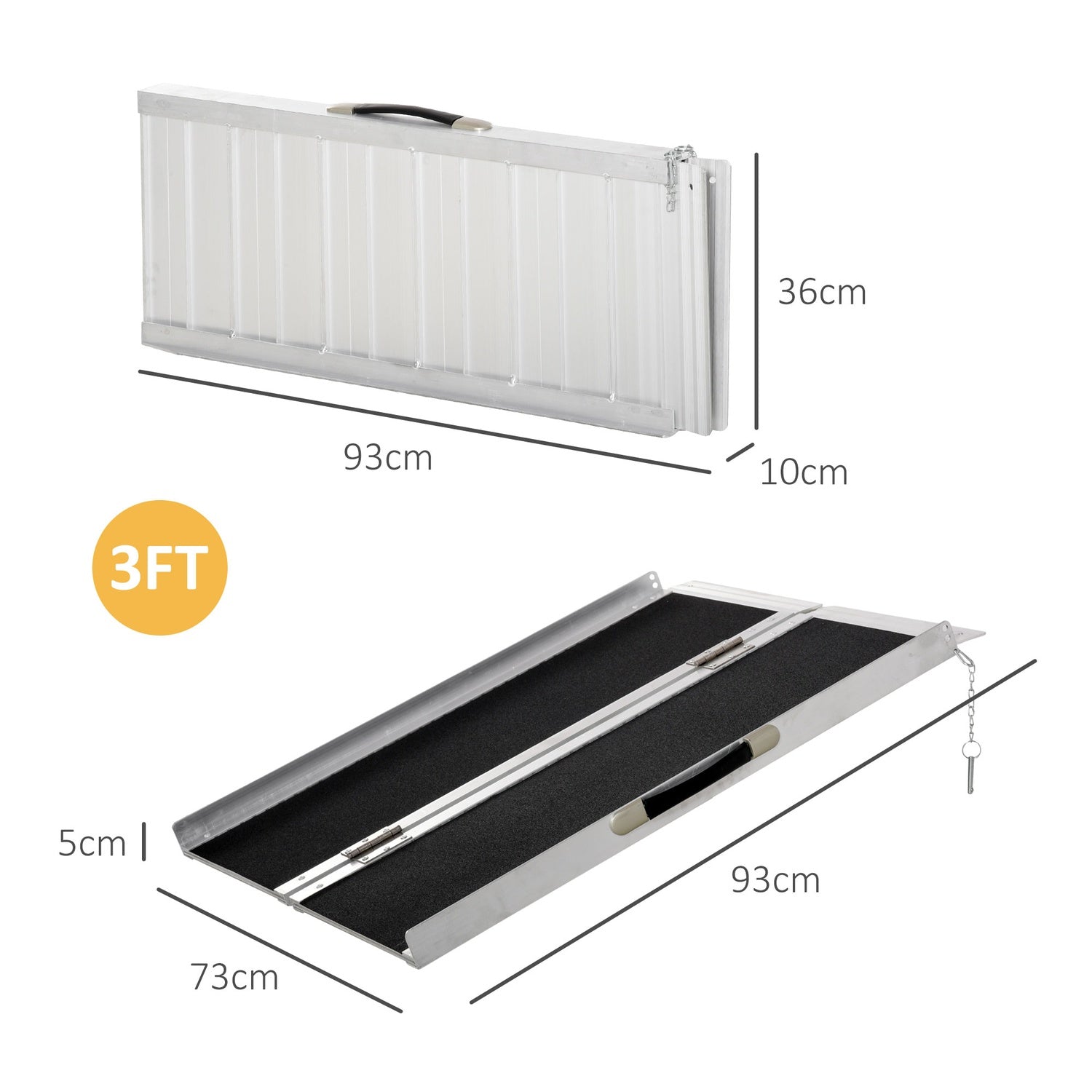 Fällbar rullstolsramp, kapacitet 270 kg, 93x73 cm