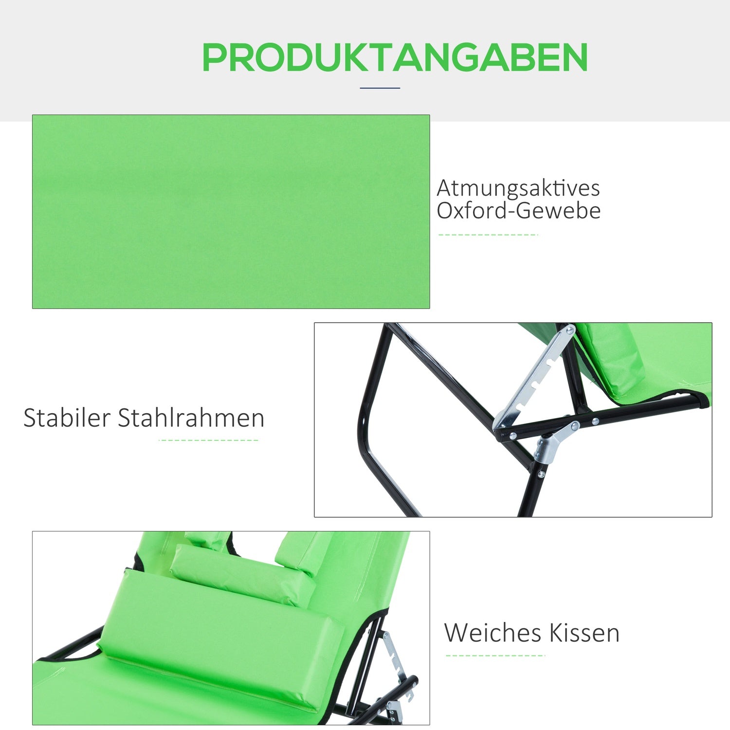 Fällbar solstol, justerbar, väderbeständig, grön