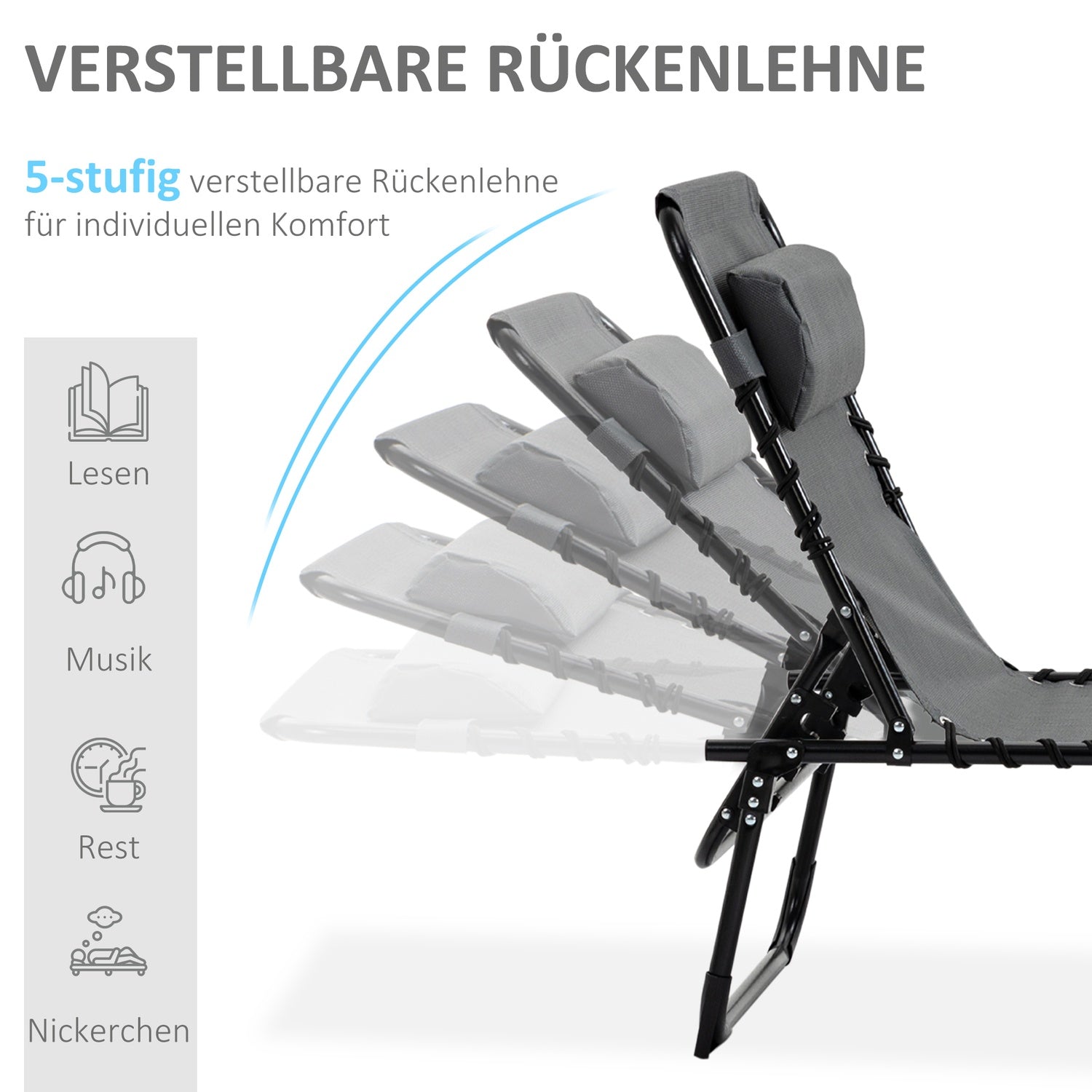 Fällbar solstol med kudde, justerbar, väderbeständig