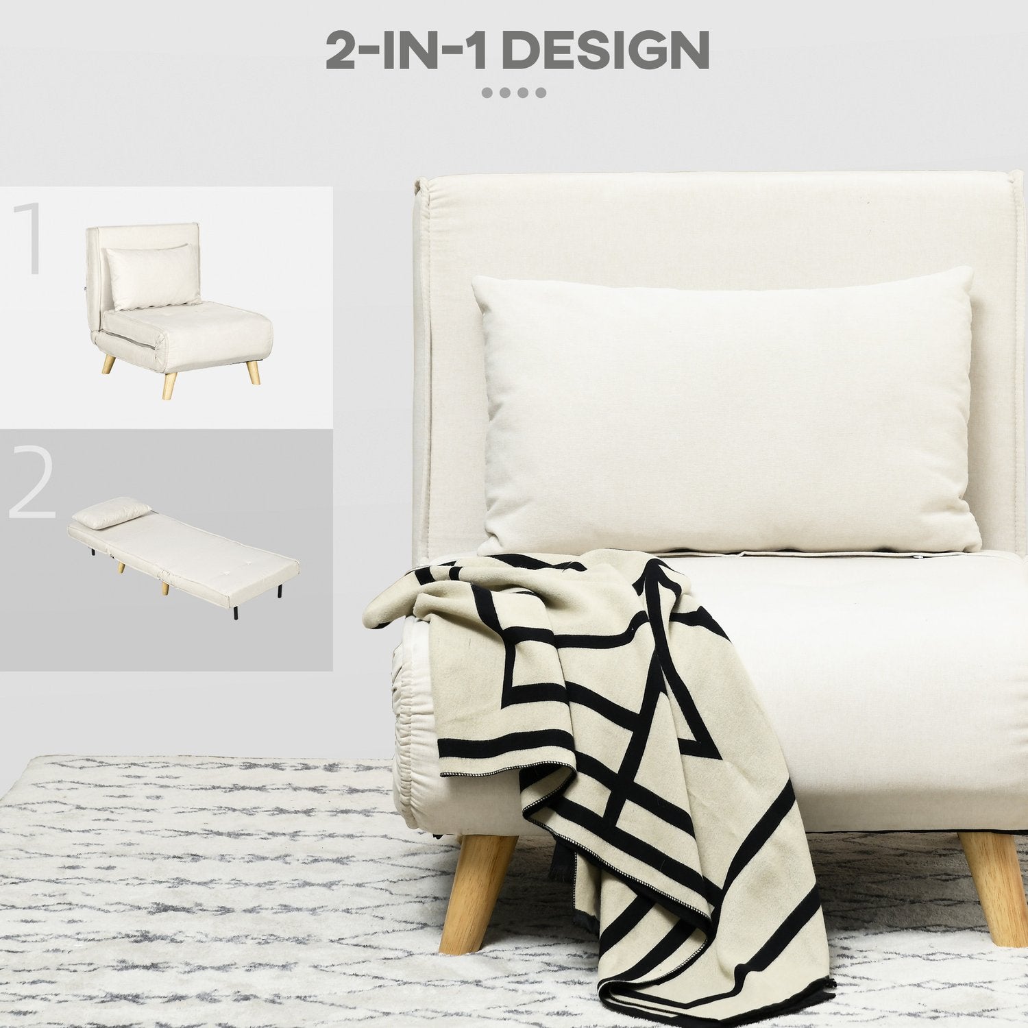 Fällbar sovstol – justerbar, linne, krämvit