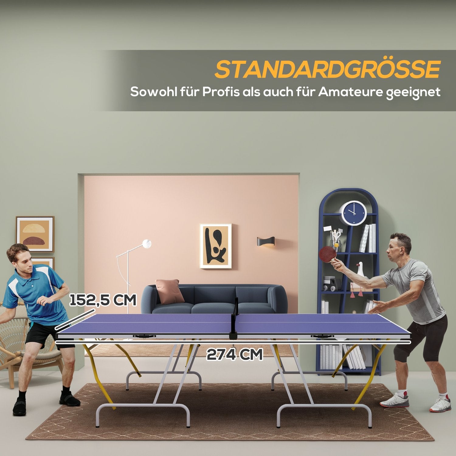 Fällbart bordtennisbord med nät, fladdermöss & bollar - Blå