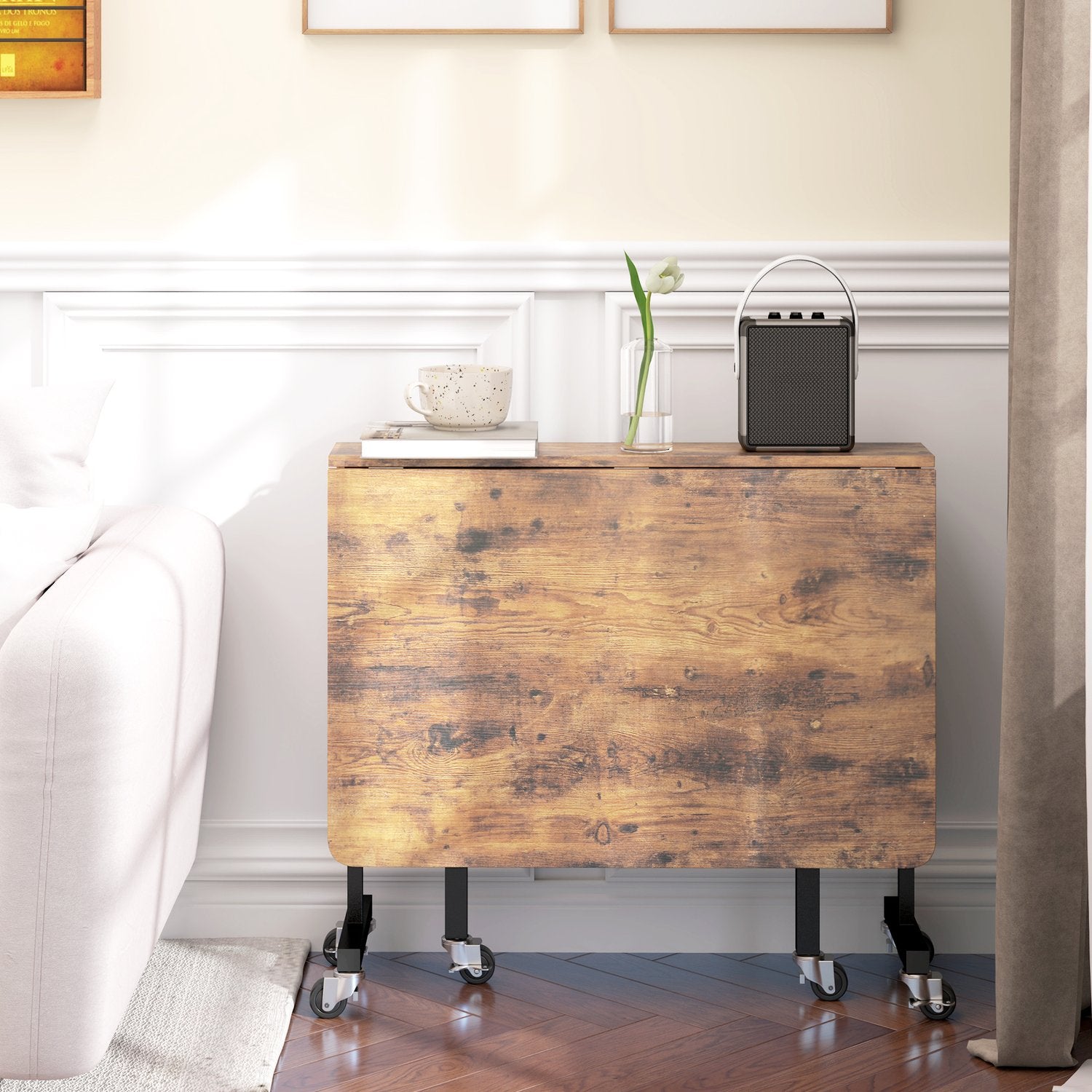 Fällbart matbord med hjul, Rustikbrun, 120x80 cm