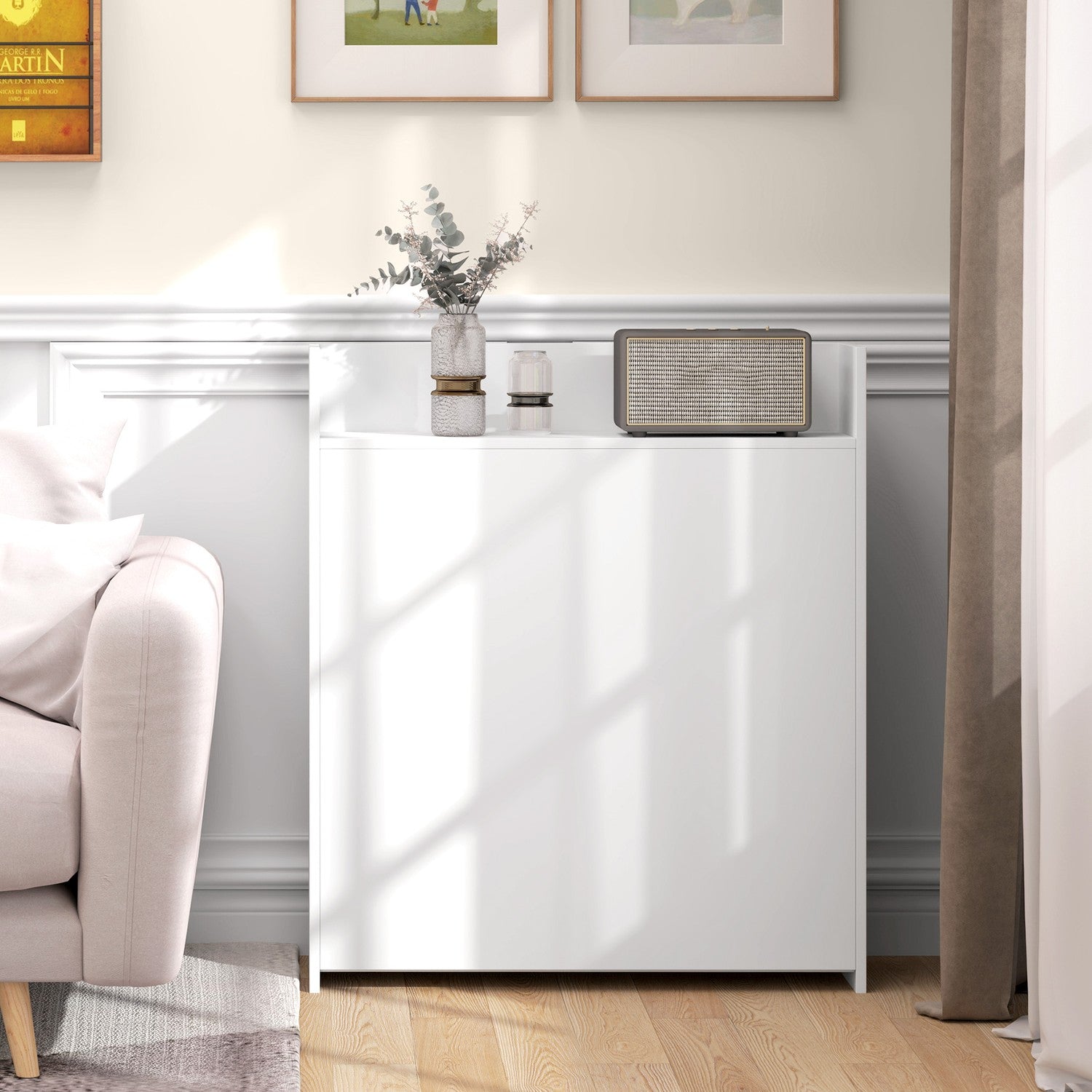 Fällbart matbord med hyllor, Tippskydd, Vit