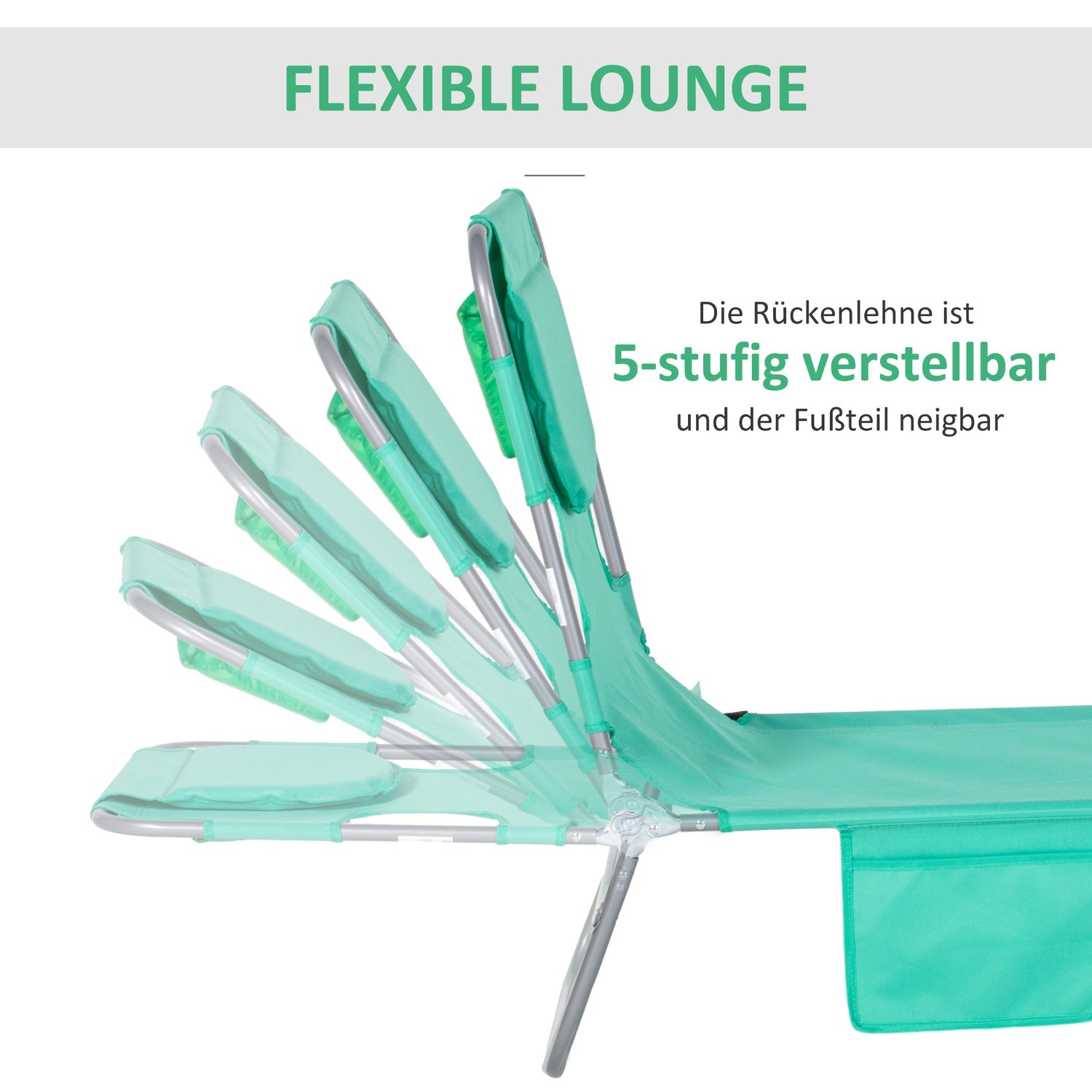 Fällbar trädgårdssolstol, 5-lägen, väderbeständig, grön