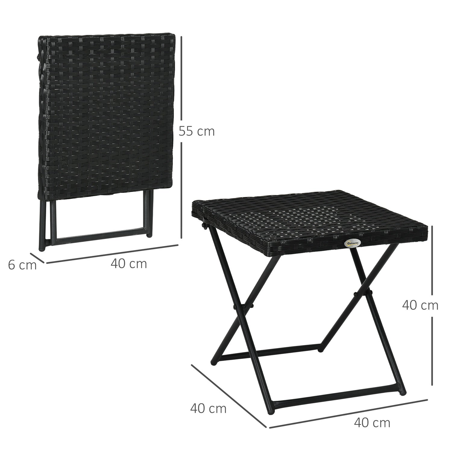 Fällbart sidobord i polyrattan – Svart, 40 x 40 cm