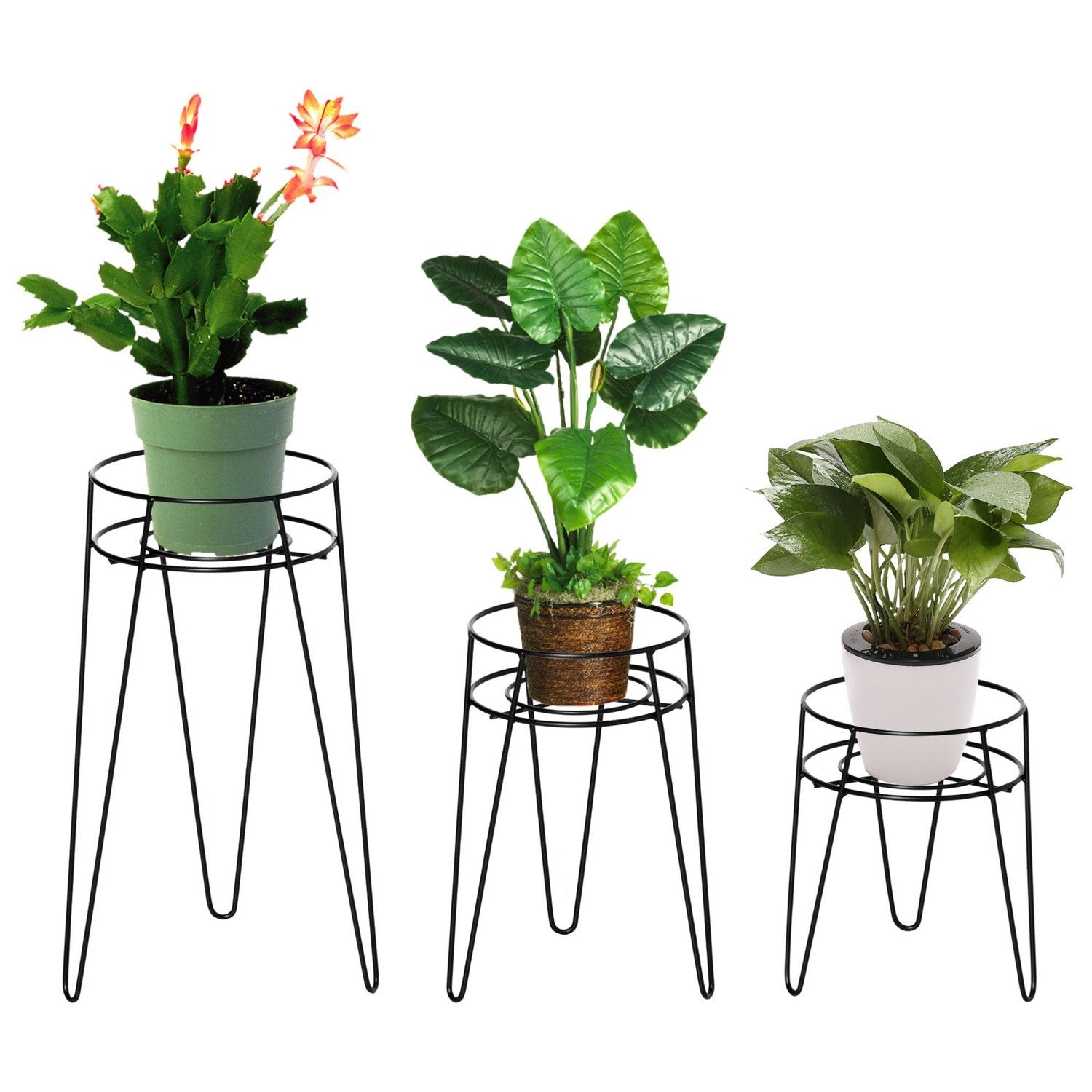 Flower Stand Set Med 3 Metall Plant Stand Set Flower Pall Blomkrukhållare Plantpall För Blomkruka Upp Till Diameter 16 Cm Svart