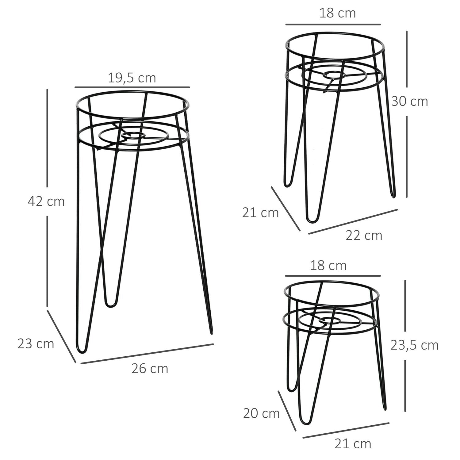 Flower Stand Set Med 3 Metall Plant Stand Set Flower Pall Blomkrukhållare Plantpall För Blomkruka Upp Till Diameter 16 Cm Svart