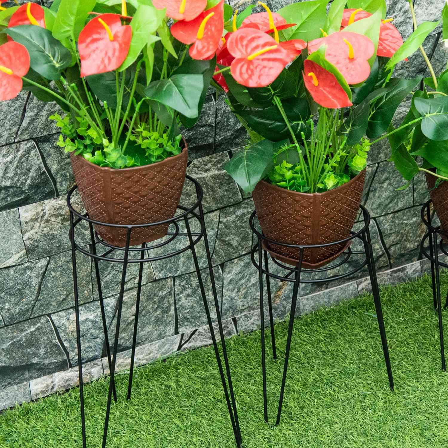 Flower Stand Set Med 3 Metall Plant Stand Set Flower Pall Blomkrukhållare Plantpall För Blomkruka Upp Till Diameter 16 Cm Svart