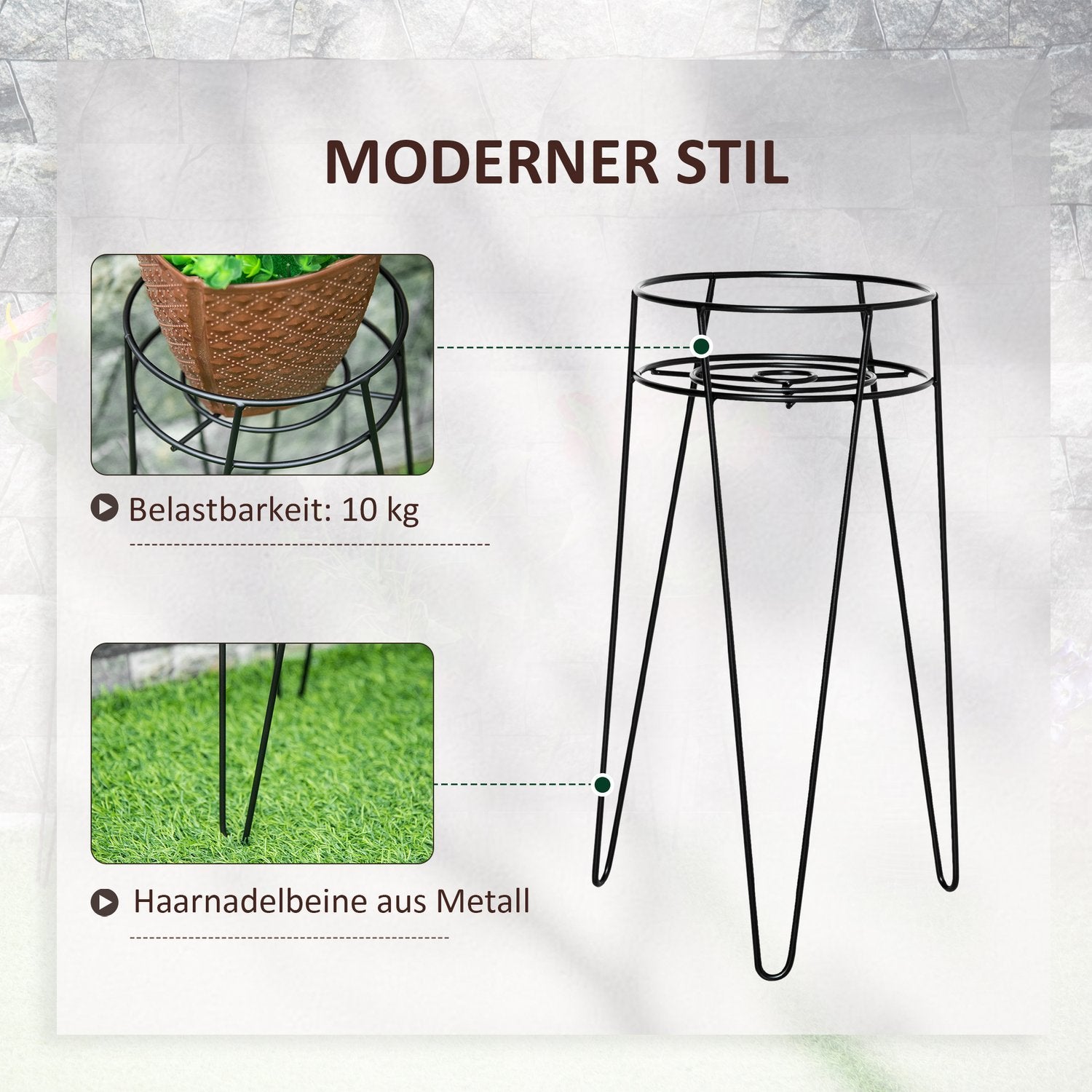 Flower Stand Set Med 3 Metall Plant Stand Set Flower Pall Blomkrukhållare Plantpall För Blomkruka Upp Till Diameter 16 Cm Svart