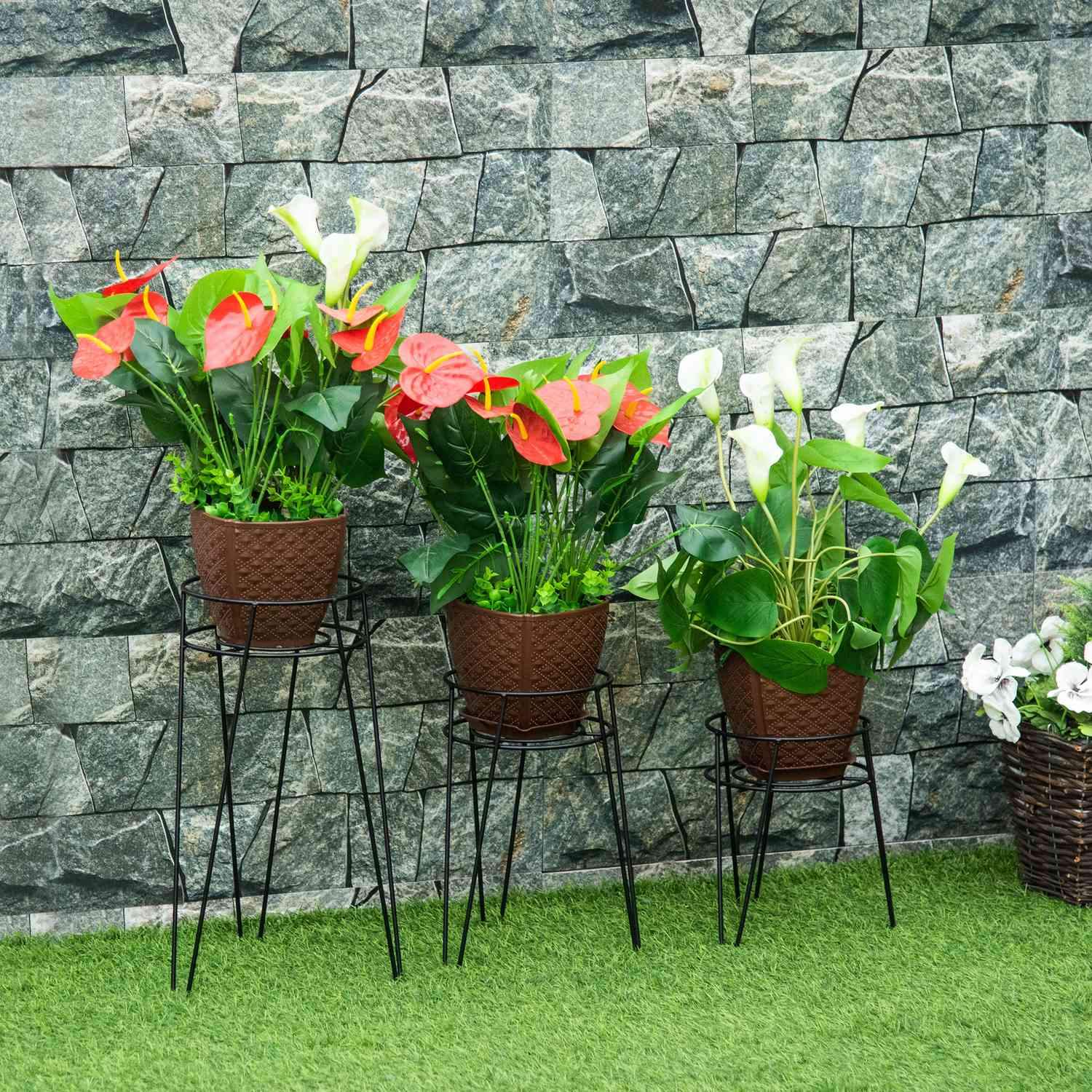 Flower Stand Set Med 3 Metall Plant Stand Set Flower Pall Blomkrukhållare Plantpall För Blomkruka Upp Till Diameter 16 Cm Svart