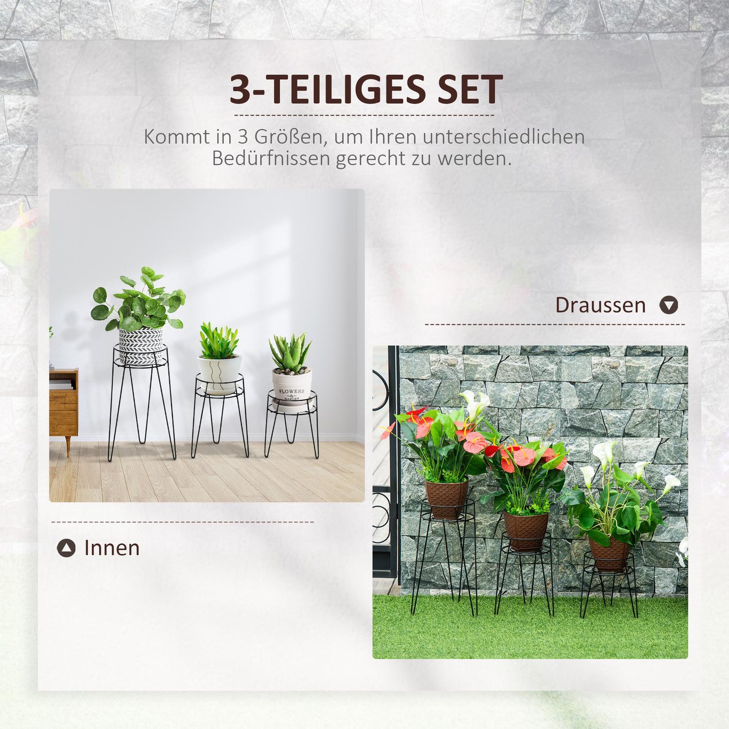 Flower Stand Set Med 3 Metall Plant Stand Set Flower Pall Blomkrukhållare Plantpall För Blomkruka Upp Till Diameter 16 Cm Svart