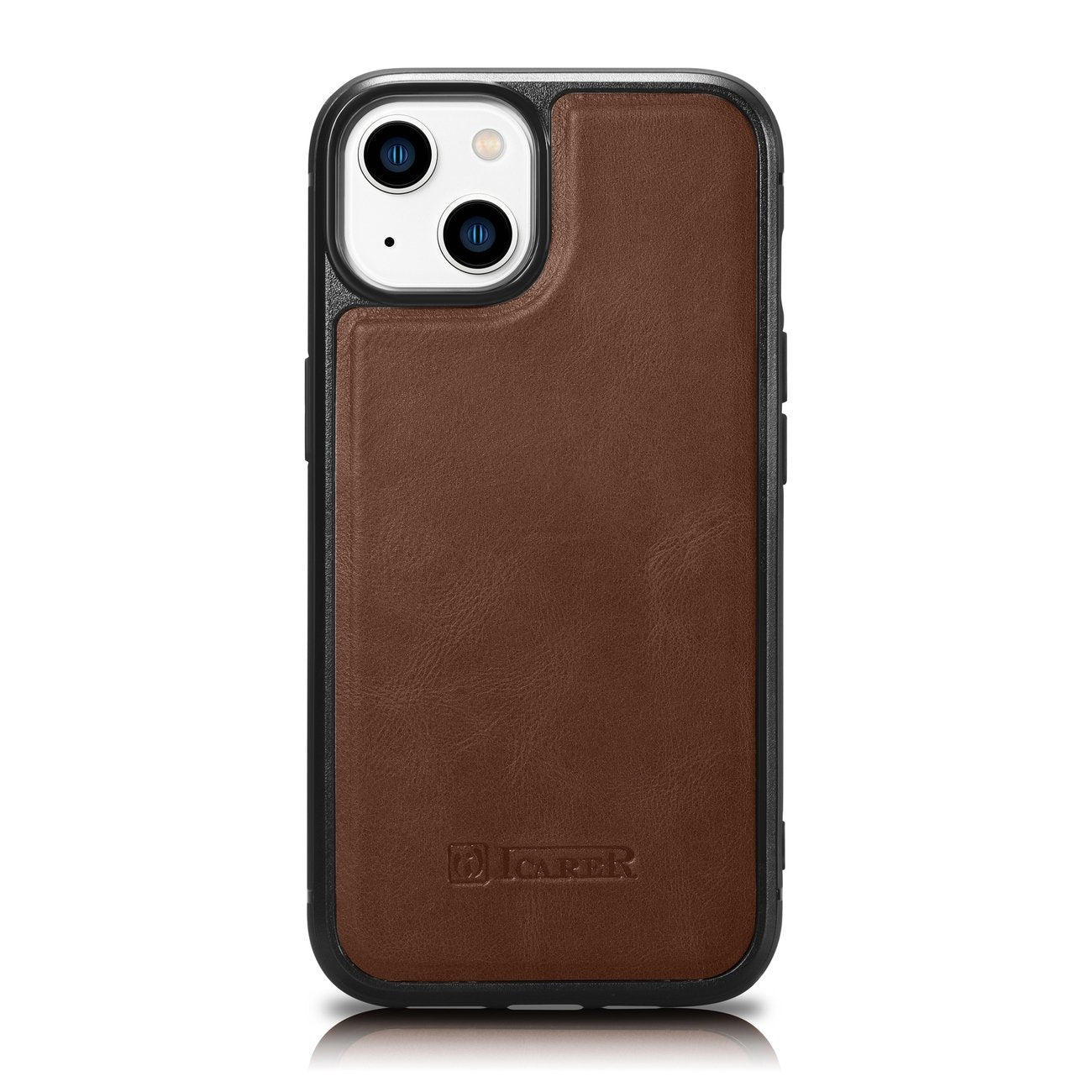 Fodral täckt med naturligt läder för iPhone 14 Plus Leather Oil Wax mörkbrunt