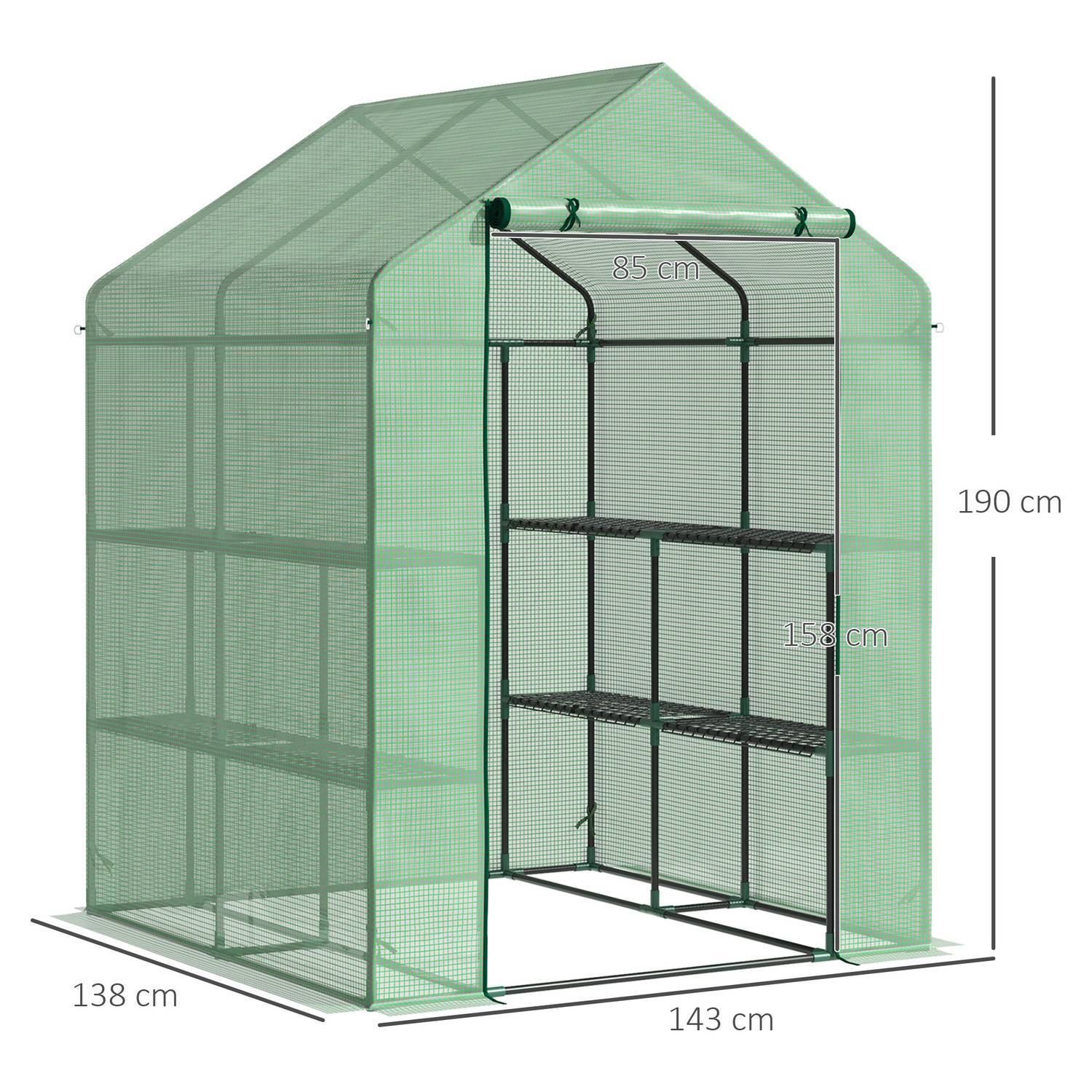 Foil Greenhouse Walk-In Växthus Med 8 Hyllnivåer, Perfekt För Tomater, Stål & Pe-Plast, Grönt, Med Dörr