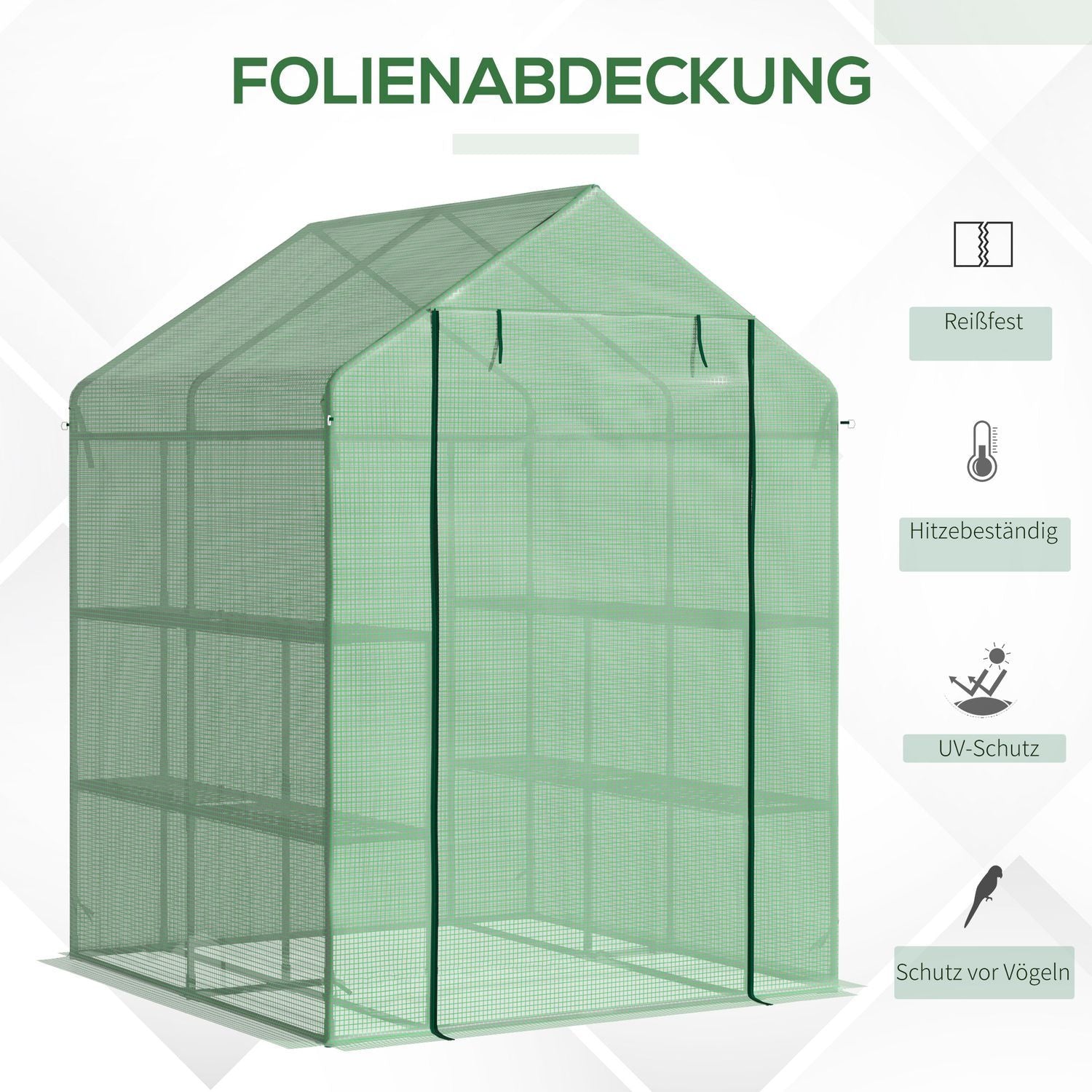 Foil Greenhouse Walk-In Växthus Med 8 Hyllnivåer, Perfekt För Tomater, Stål & Pe-Plast, Grönt, Med Dörr