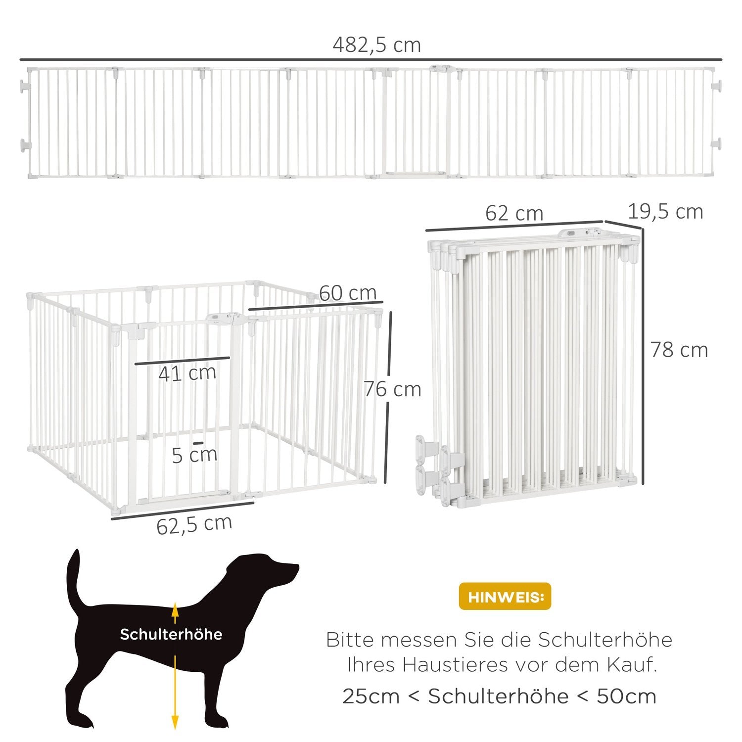 Puppy Run Utomhusskåp Skyddsport Med Dörr, Flexibel, Hopfällbar, 8 Paneler, 60X76Cm, Vit