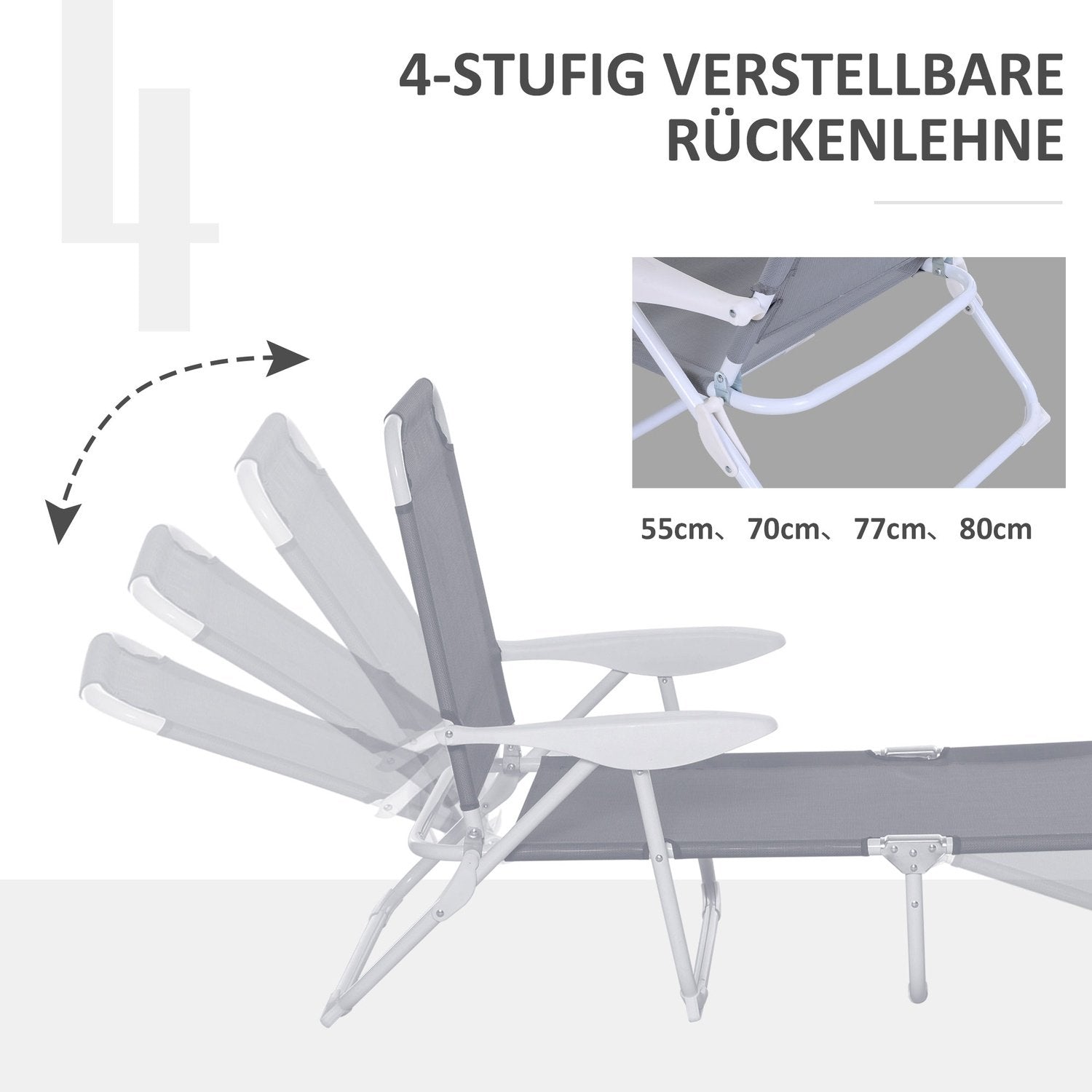 Solstol Solstol Trädgårdssäng Vikbar Strandsäng 4-Vånings Mesh Grå 160 X 66 X 80 Cm