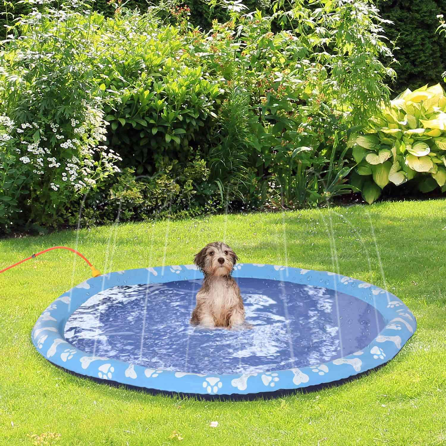 Splash Sprinkler Pad 150 Cm Splash Water Play Mat För Hundar, Vatten Sprinkler, Anti-Slip, Outdoor, Pvc, Blue