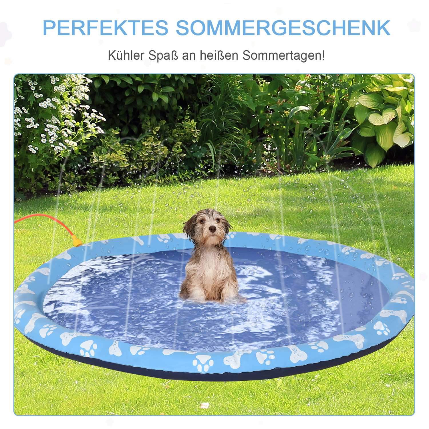 Splash Sprinkler Pad 150 Cm Splash Water Play Mat För Hundar, Vatten Sprinkler, Anti-Slip, Outdoor, Pvc, Blue