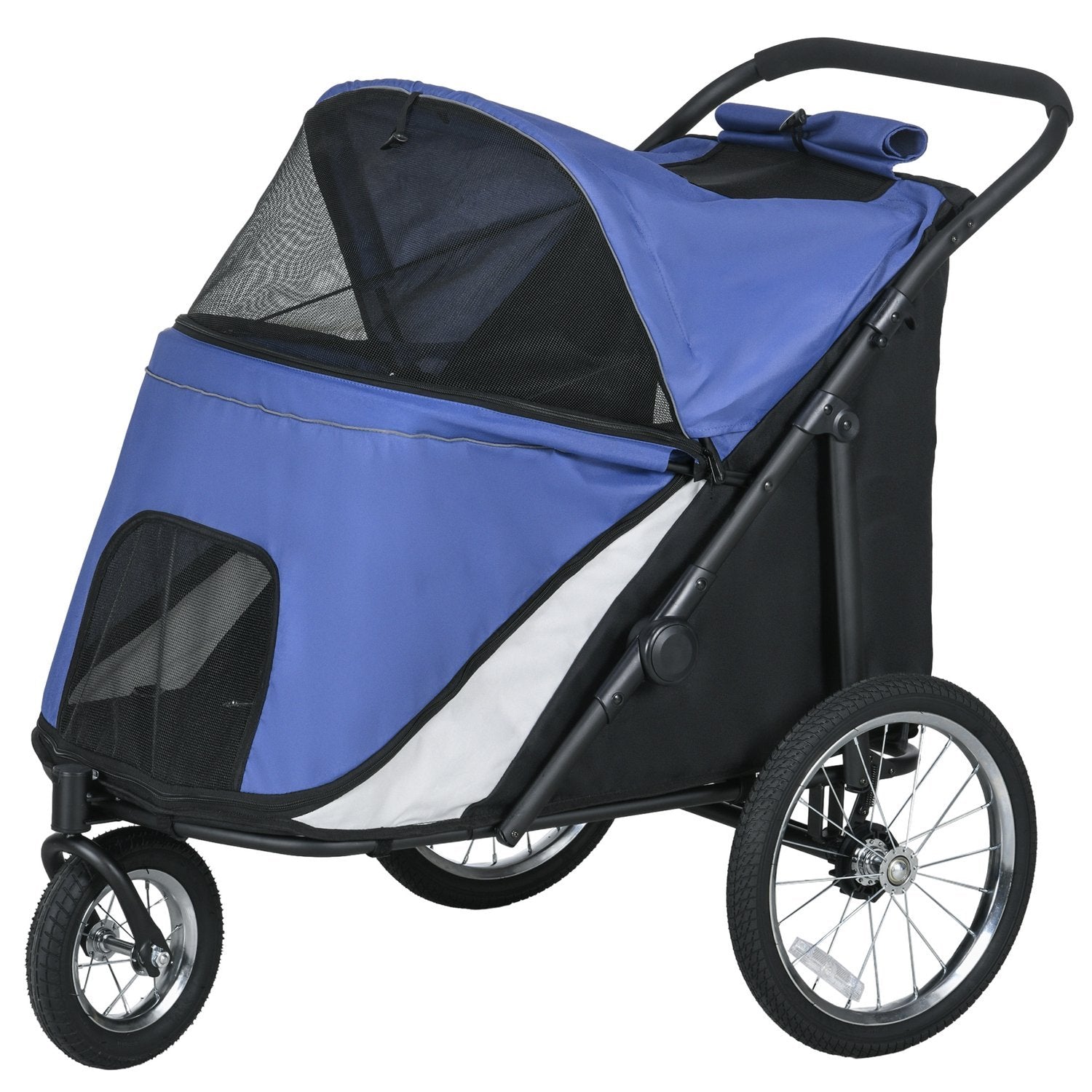 Hundvagn Dog Buggy Mesh Fönster Fällbart Kattvagn Säkerhetskoppel Stora Gummihjul Upp Till 30 Kg Oxford Blue