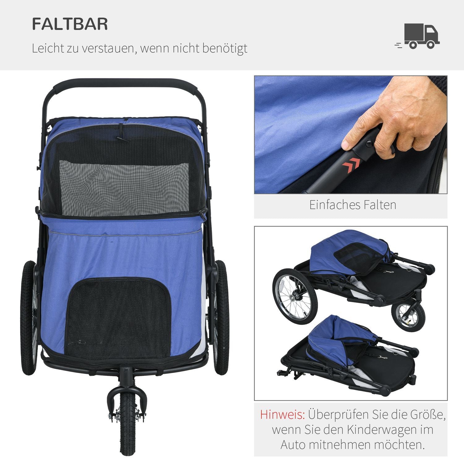 Hundvagn Dog Buggy Mesh Fönster Fällbart Kattvagn Säkerhetskoppel Stora Gummihjul Upp Till 30 Kg Oxford Blue