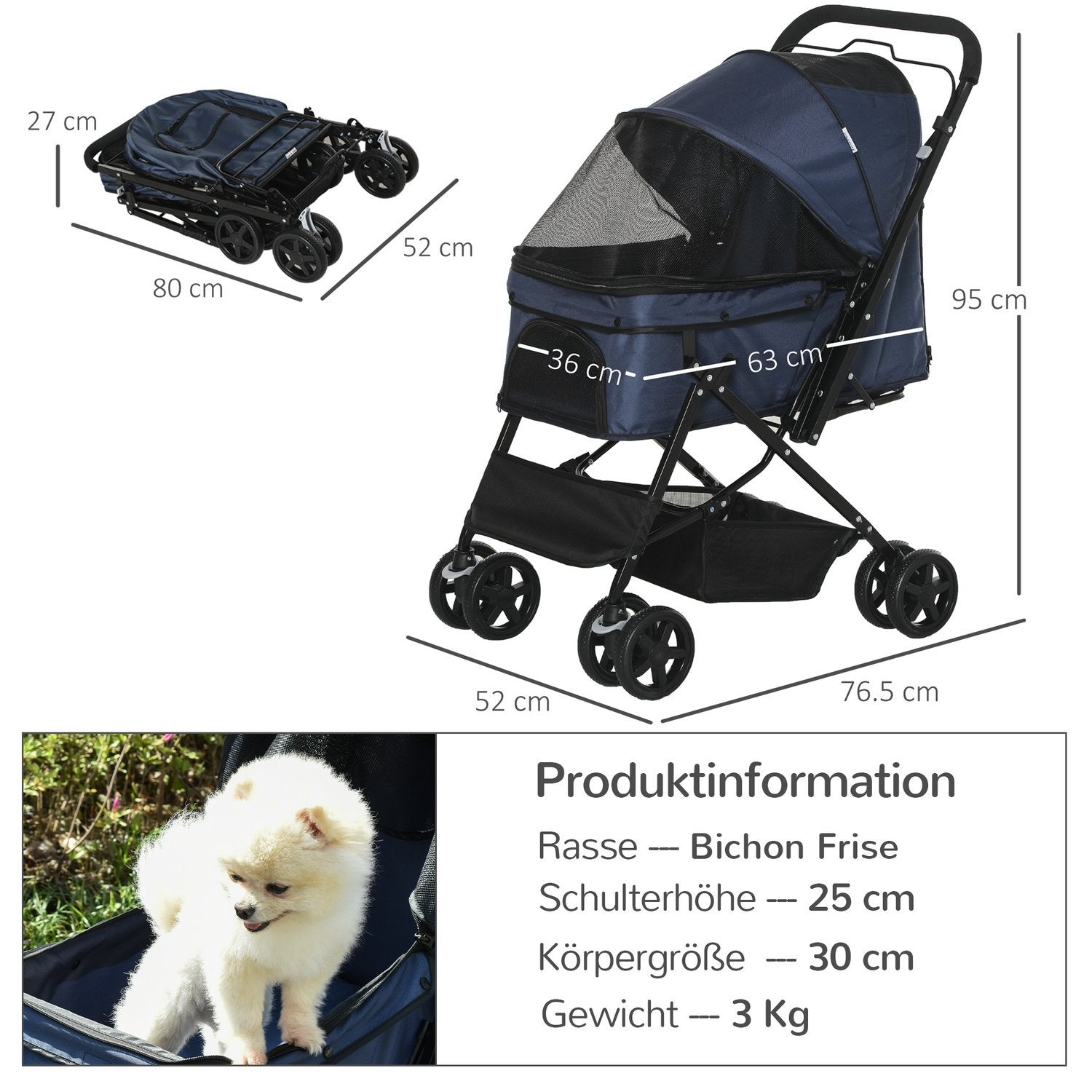 Pet Cart Katt Buggy Oxford Blå 76,5X52X95Cm Små Hundar & Katter