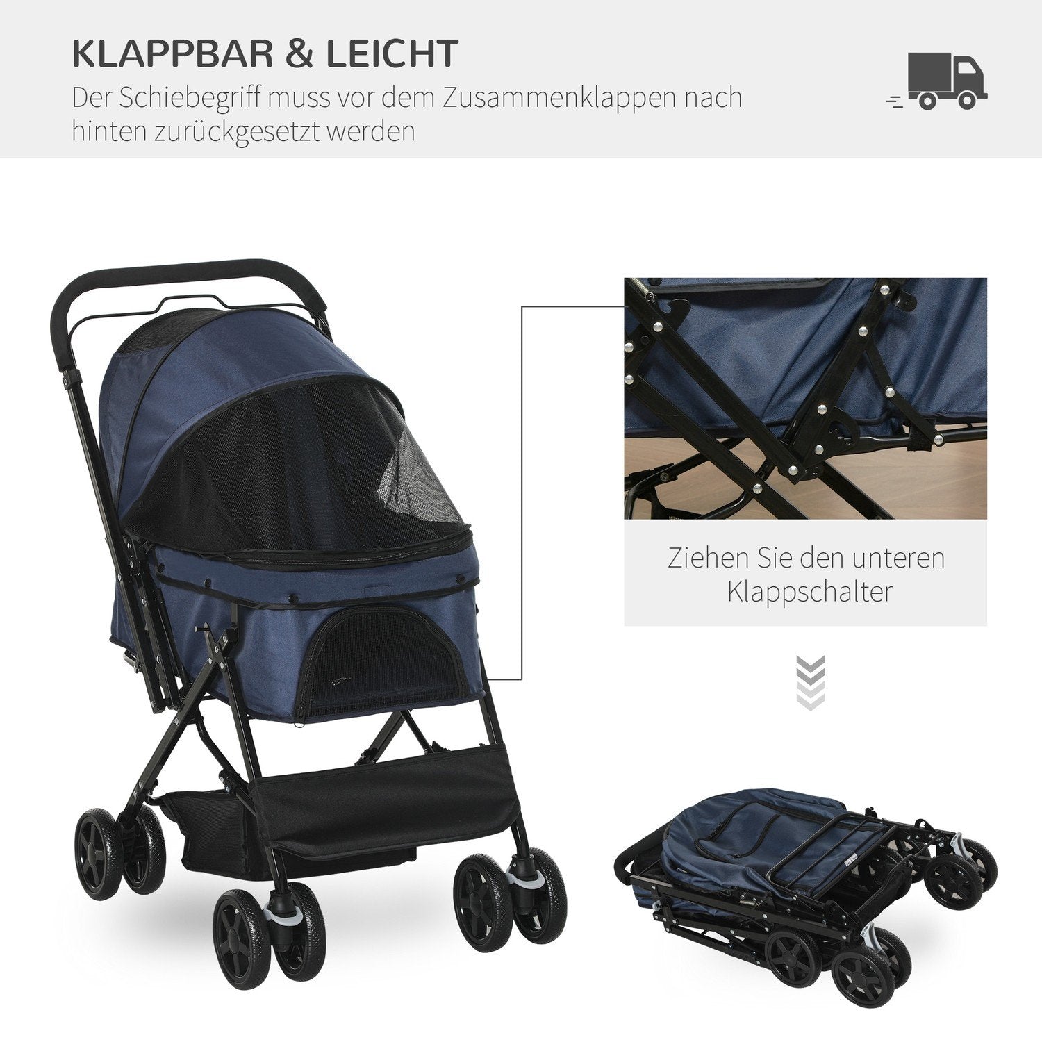 Pet Cart Katt Buggy Oxford Blå 76,5X52X95Cm Små Hundar & Katter