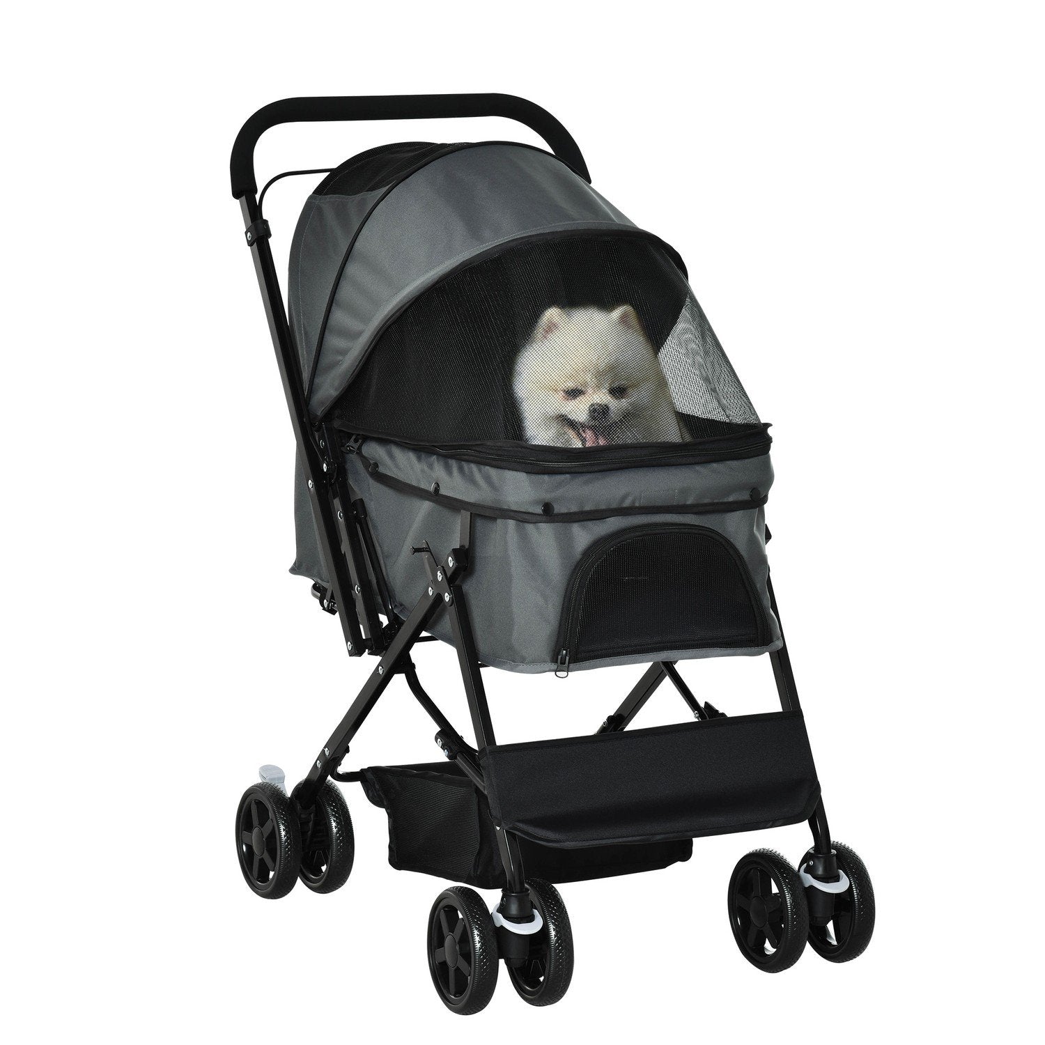 Dog Buggy Elegant Hundvagn För Små Hundar Och Katter, Husdjursvagnar, Kattvagnar, Oxford, Mörkgrå, 76,5X52X95Cm