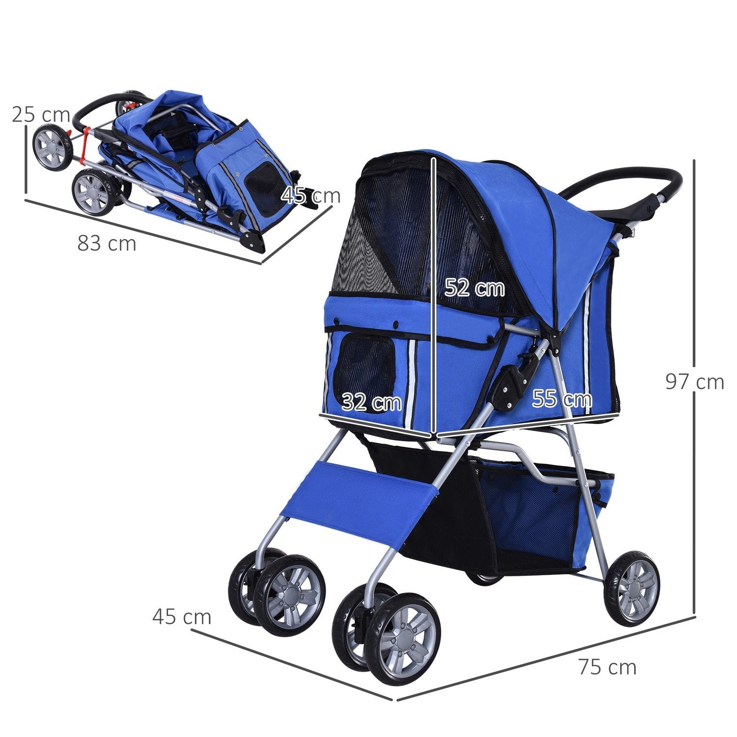 Dog Cart Hund Buggy Husdjur Hund Buggy Barnvagn Jogger Trailer Blå