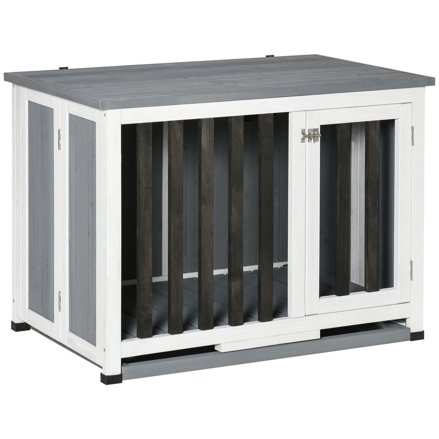 Dog Kennel Hopfällbar Hundbur Gran Trä Fönster Transportlåda Grå 84,5X51,4X61Cm