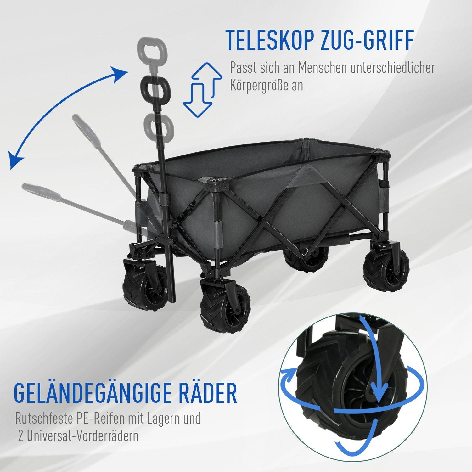 Handkärra Hopfällbar Handkärra 360°, Trädgårdsvagn Med Teleskophandtag, Upp Till 20 Kg, Justerbar Handtagshöjd