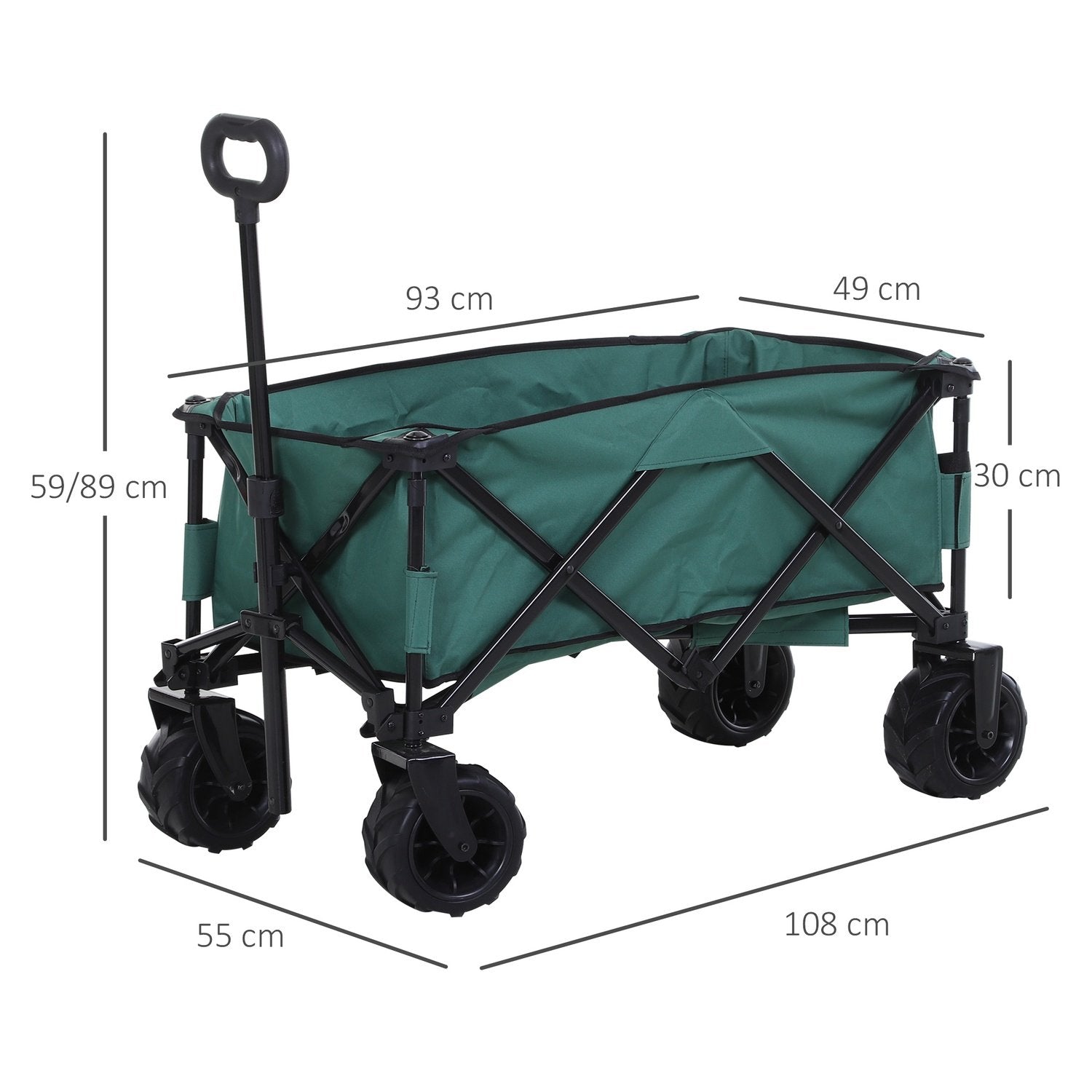 Handkärra Fällbar Handvagn 360° Trädgårdsvagn Teleskophandtag Justerbart Upp Till 20 Kg Metall Oxford Grön 108X55X59-89Cm