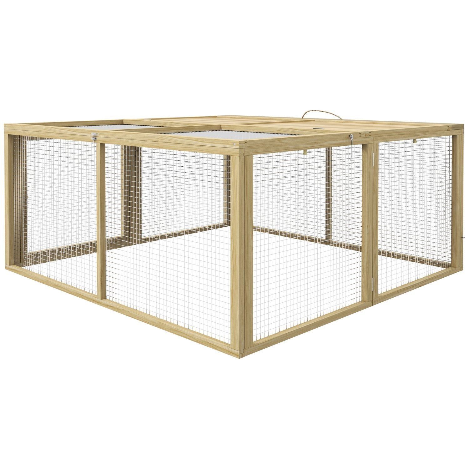 Rabbit Hutch Trä Vikbar Smådjur Hut Outdoor Run Öppet Tak Marsvin Naturlig 120X120X57Cm