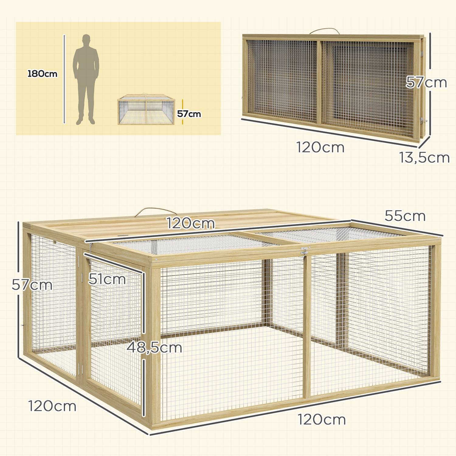 Rabbit Hutch Trä Vikbar Smådjur Hut Outdoor Run Öppet Tak Marsvin Naturlig 120X120X57Cm